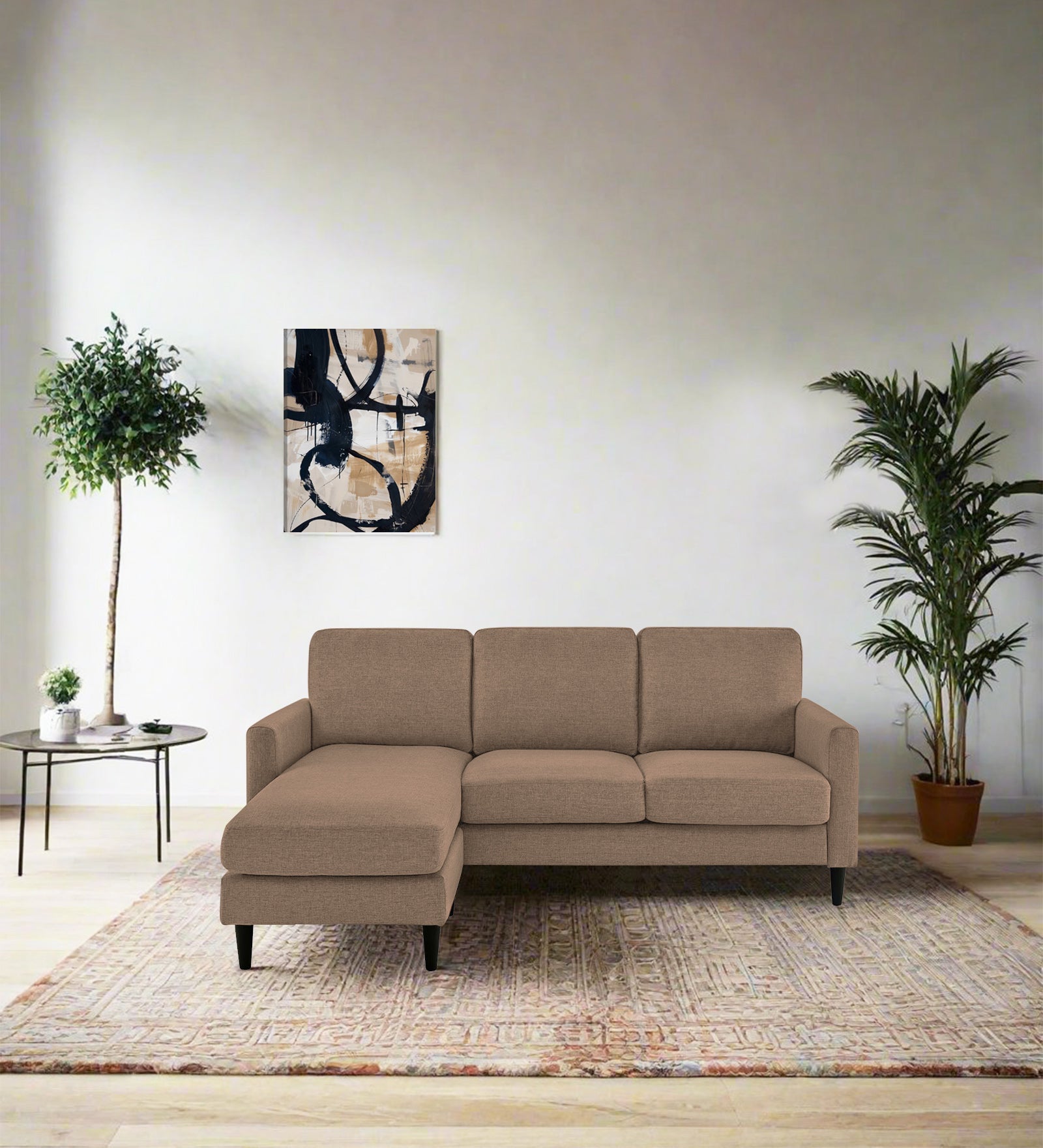 Romie Fabric RHS Sectional Sofa (2+Lounger) In Cookie Beige Colour - Febonic Living