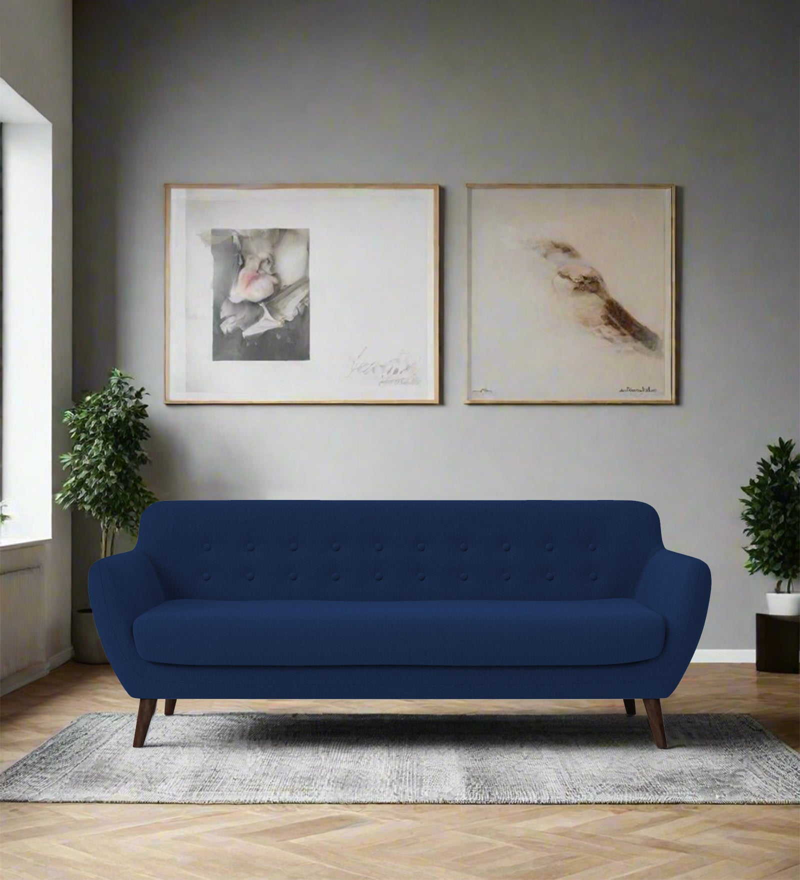 Goofy Fabric 3 Seater Sofa In Royal Blue Colour - Febonic Living