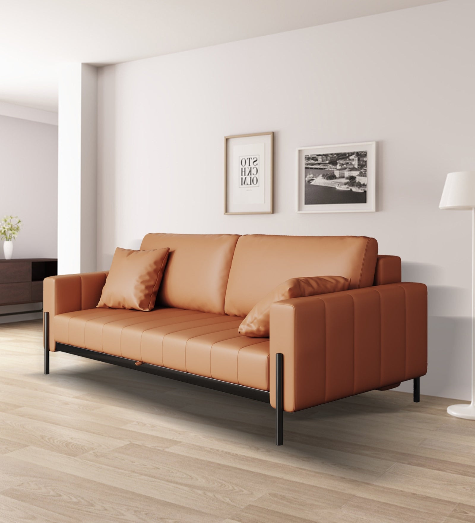Darla Leatherette 3 Seater Convertible Sofa Cum Bed In Brown Colour - Febonic Living