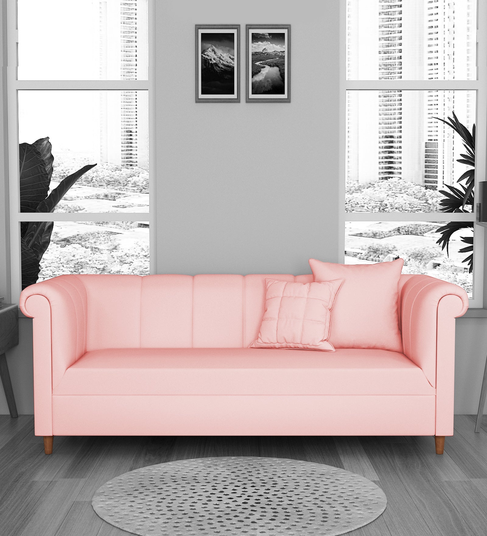 Rubi Velvet 3 Seater Sofa In Millennial Pink Colour - Febonic Living