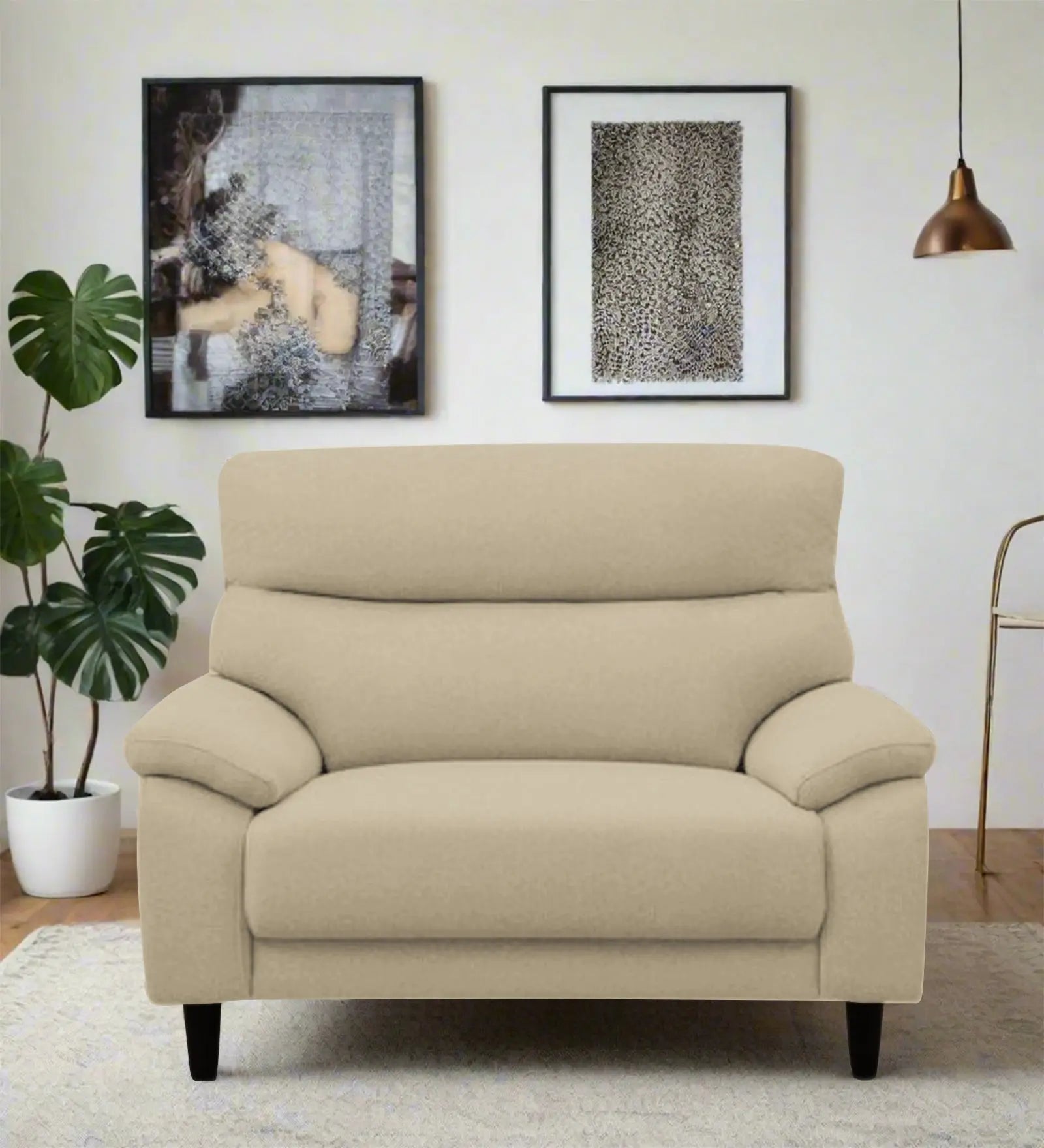 Zibby Fabric 1 Seater Sofa In Cotton Beige Colour Febonic Living