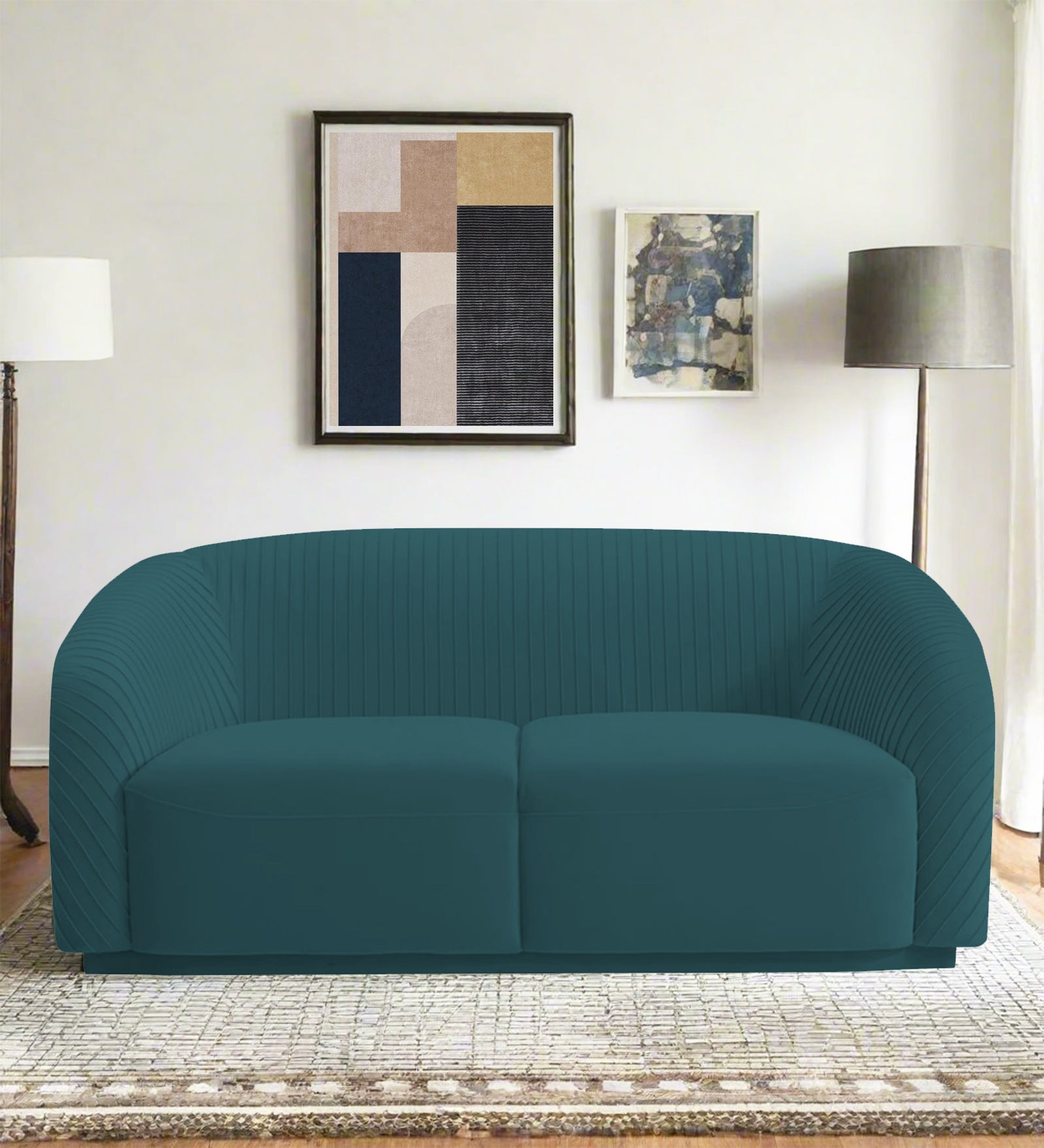 Yara Velvet Fabric 2 Seater Sofa In Arabian Green Colour - Febonic Living