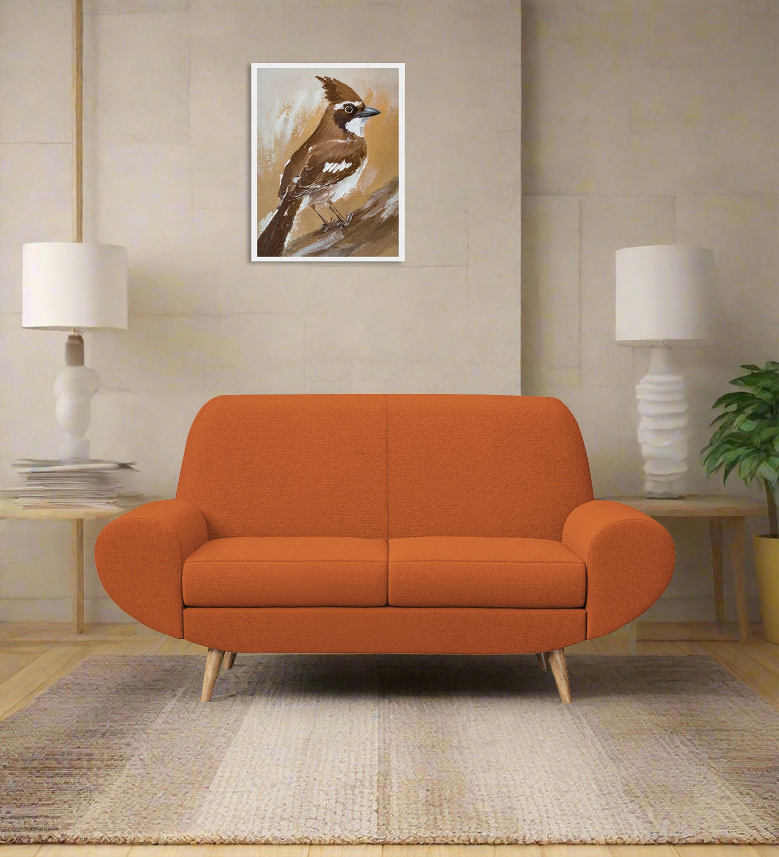 Jessy Fabric 2 Seater Sofa In Vivid Orange Colour - Febonic Living