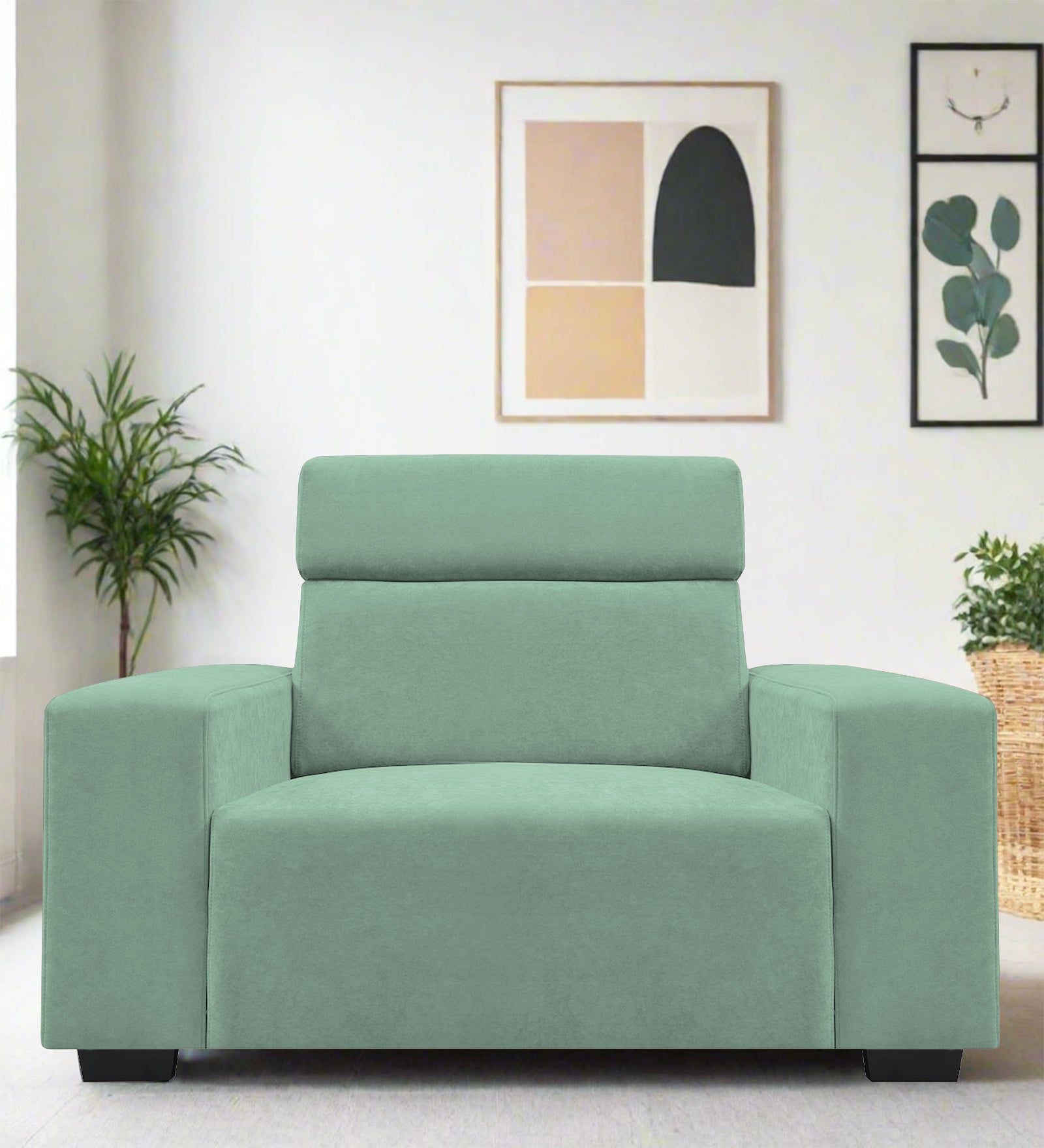 Hiro Fabric 1 Seater Sofa In Mist Blue Colour - Febonic Living