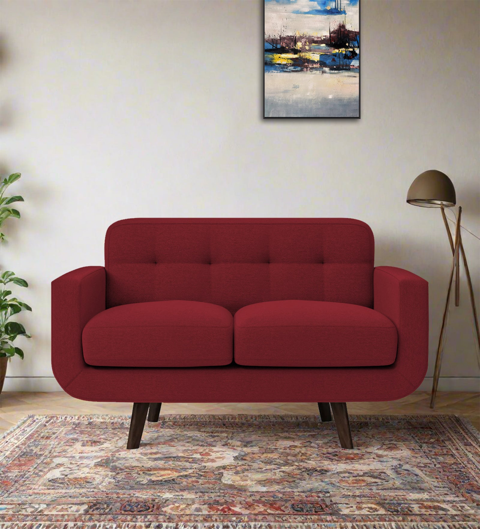 Marsela Fabric 2 Seater Sofa In Chilli Red Colour - Febonic Living