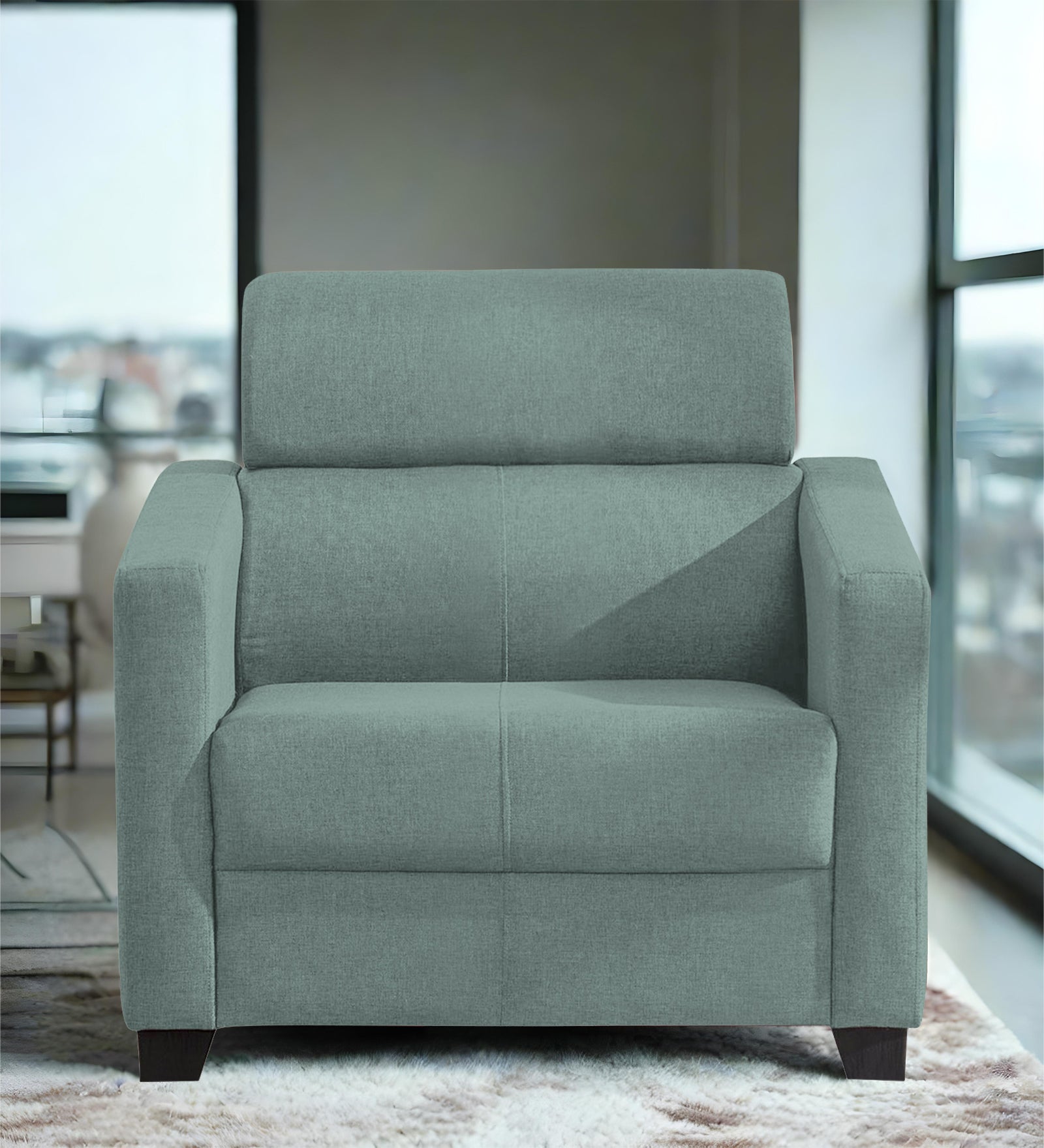 Devo Fabric 1 Seater Sofa In Suka Blue Colour - Febonic Living