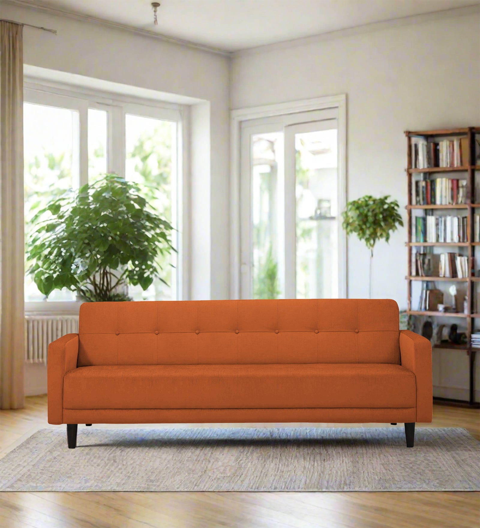Noha Fabric 3 Seater Sofa In Vivid Orange Colour - Febonic Living