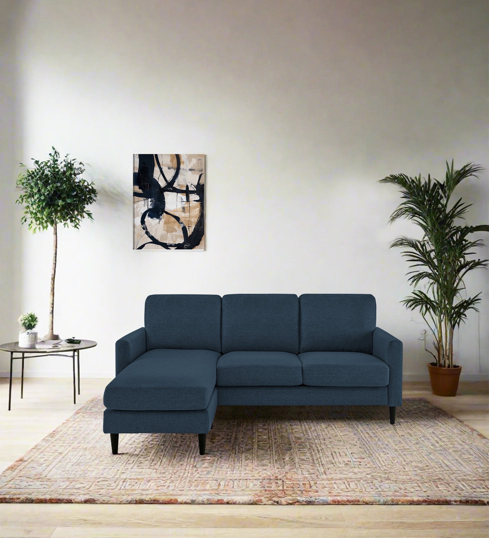 Romie Fabric RHS Sectional Sofa (2+Lounger) In Light Blue Colour - Febonic Living