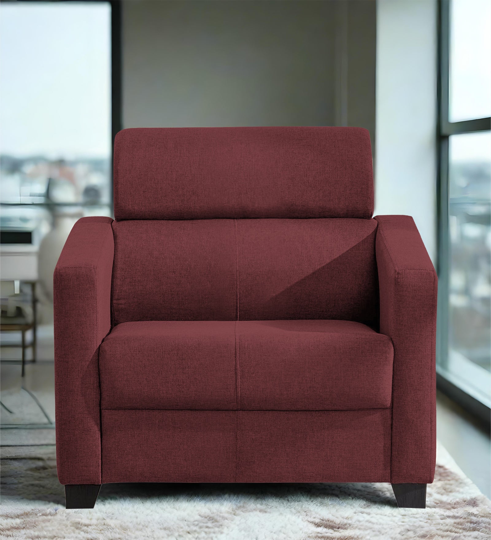 Devo Fabric 1 Seater Sofa In Blaze Red Colour - Febonic Living