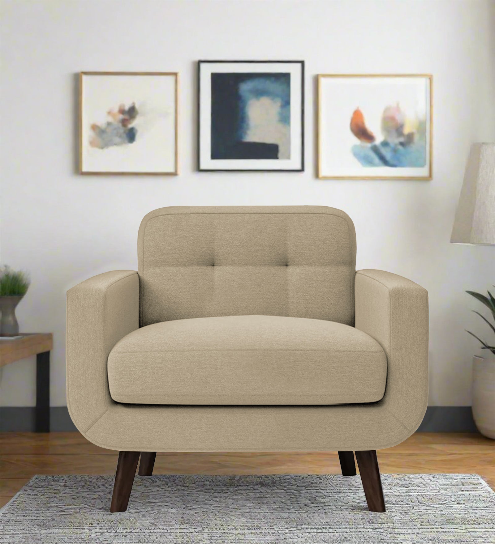 Marsela Fabric 1 Seater Sofa In Honey Beige Colour - Febonic Living