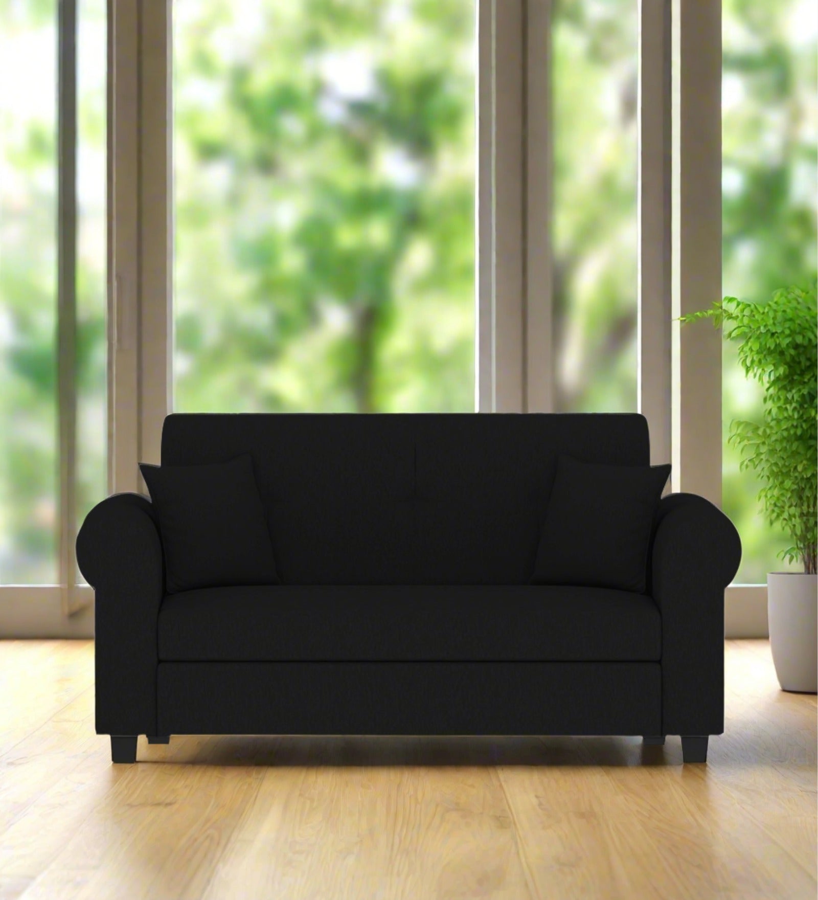 Derado Fabric 2 Seater Sofa In Zed Black Colour - Febonic Living