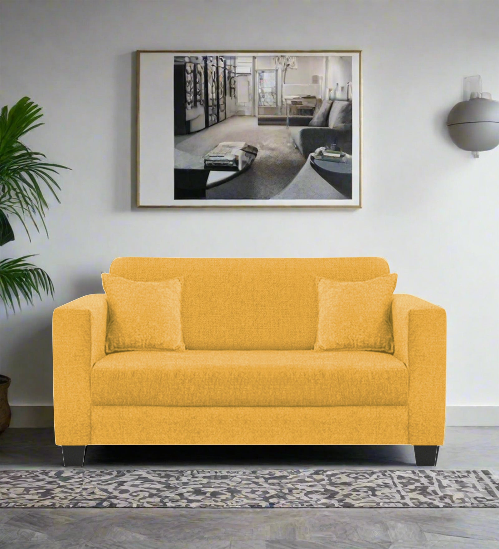 Nebula Fabric 2 Seater Sofa In Bold Yellow Colour - Febonic Living