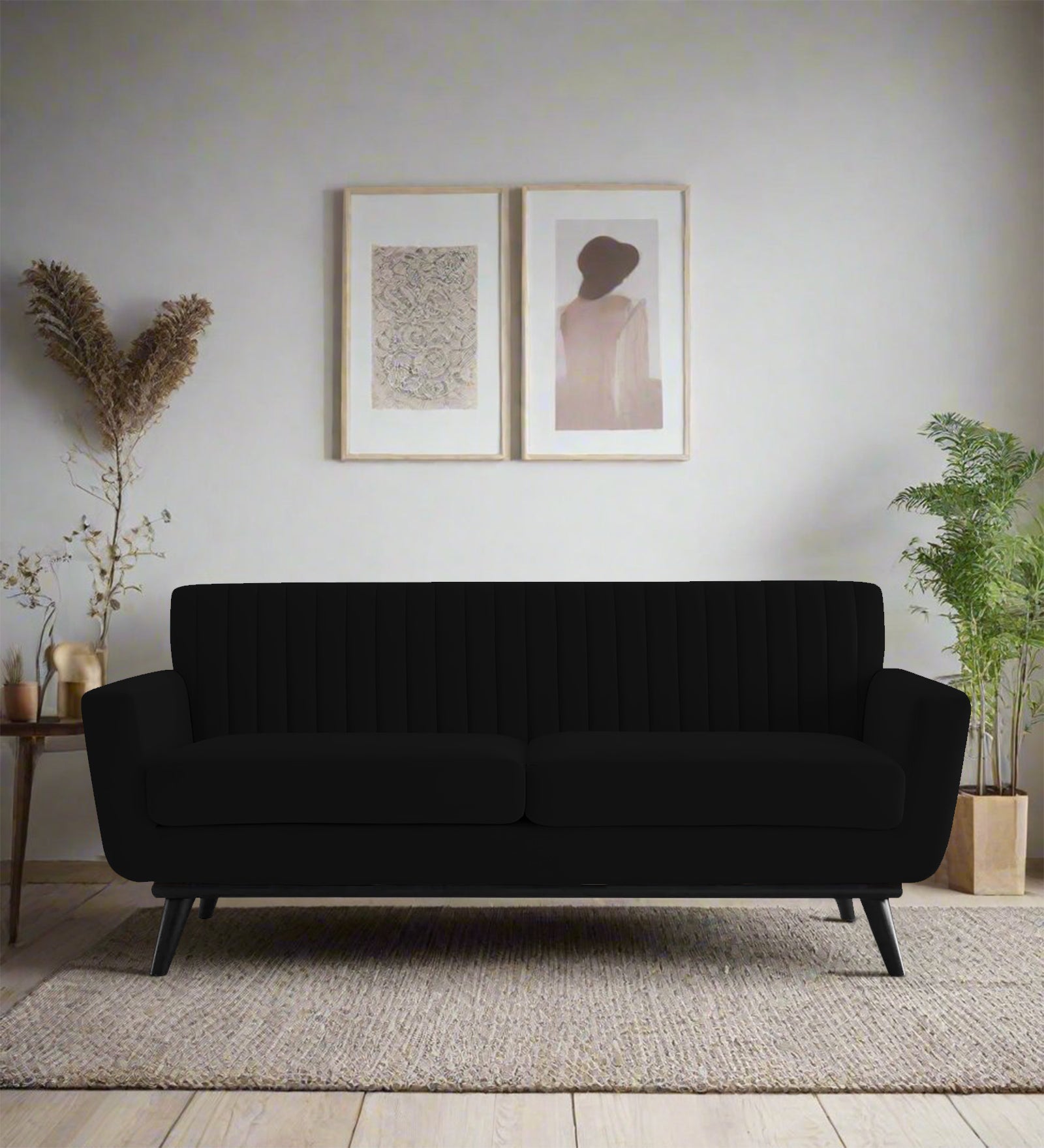 Tucker Velvet 2 Seater Sofa In Adam Black Colour - Febonic Living