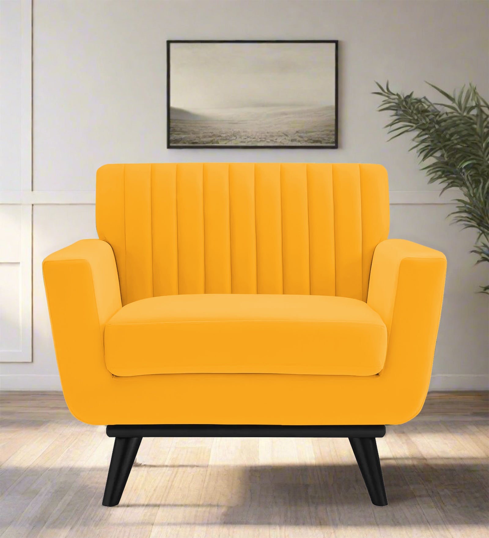 Tucker Velvet 1 Seater Sofa In Safforn Yellow Colour - Febonic Living
