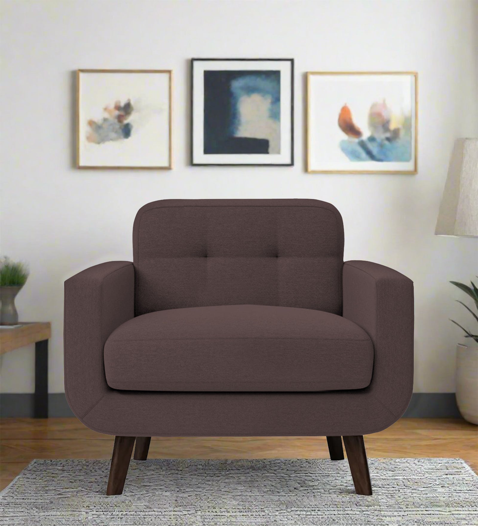 Marsela Fabric 1 Seater Sofa In Night Brown Colour - Febonic Living