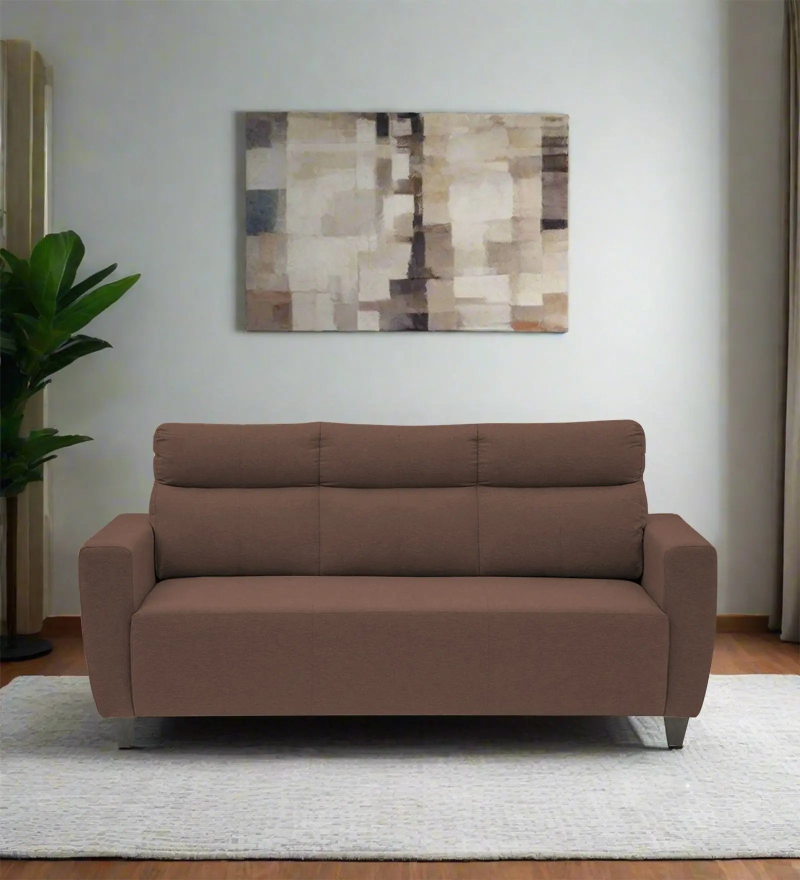 Burban Fabric 3 Seater Sofa In Latte Brown Colour Febonic Living