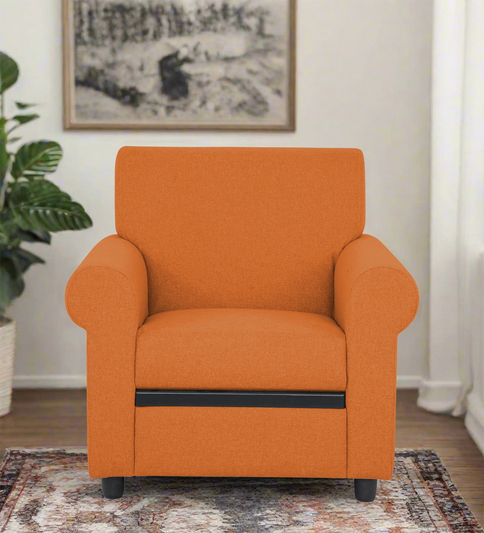 Ribby Fabric 1 Seater Sofa In Dark Orange Colour - Febonic Living