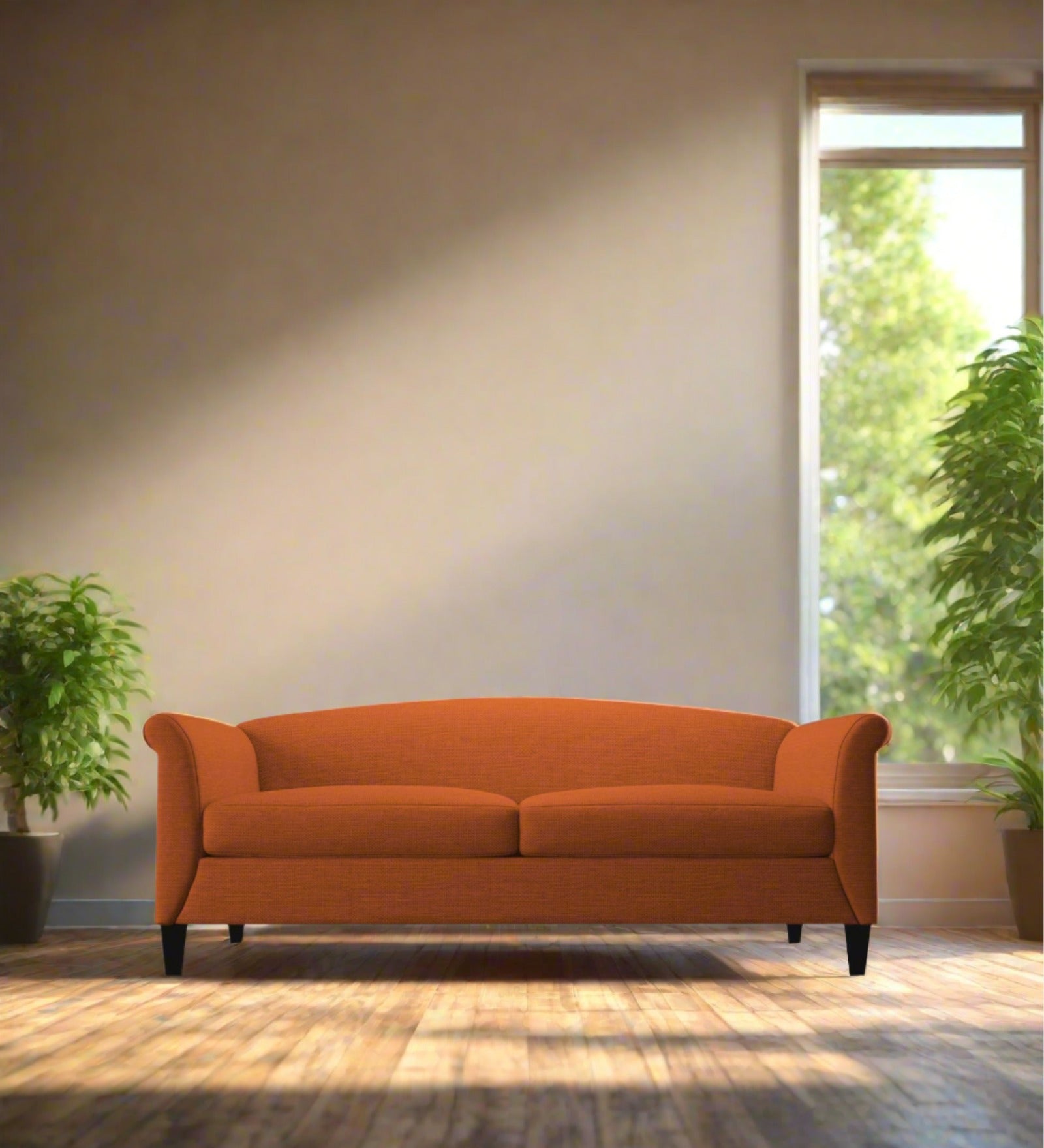 Kimber Fabric 3 Seater Sofa In Vivid Orange Colour - Febonic Living