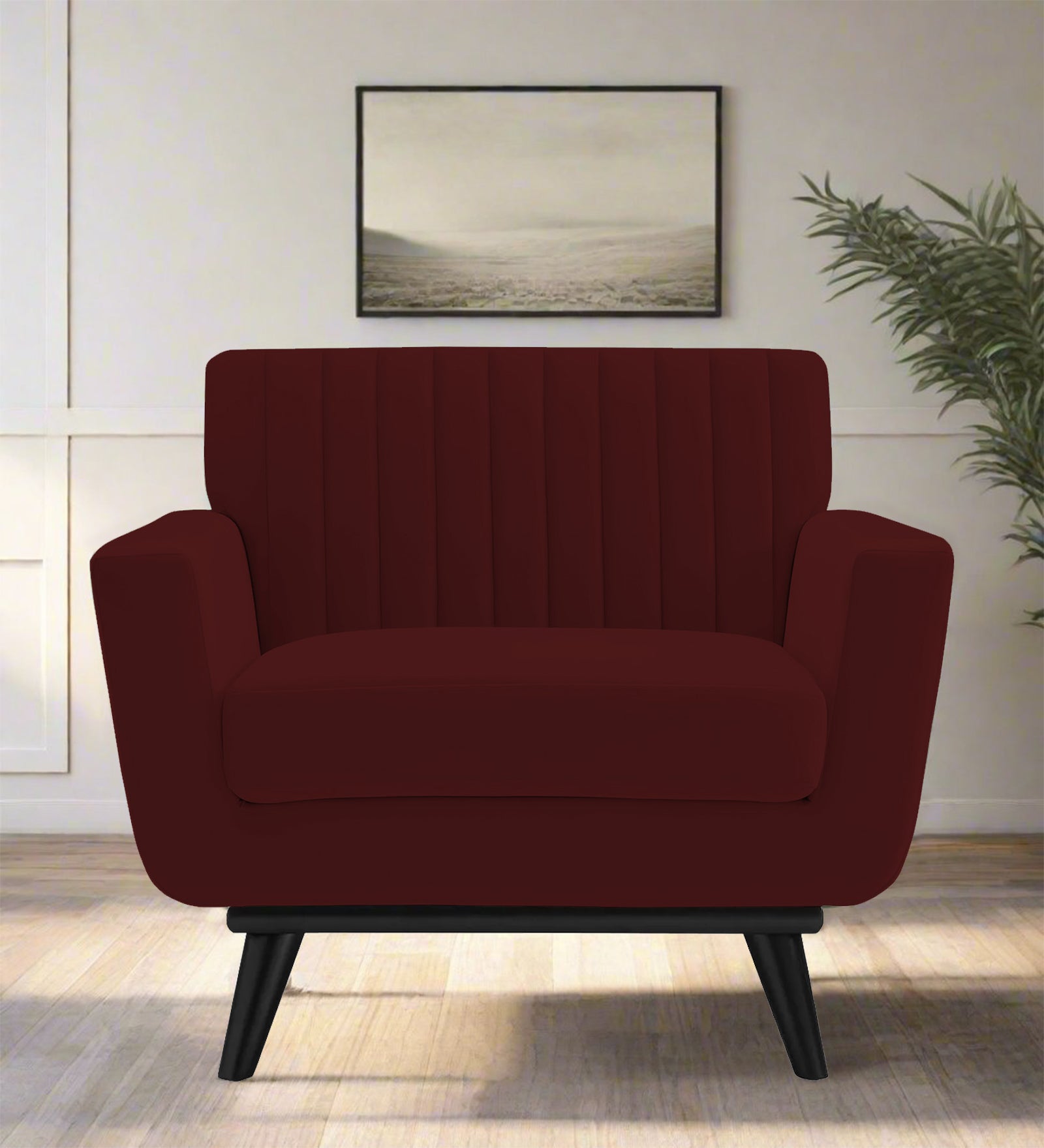 Tucker Velvet 1 Seater Sofa In Blood Maroon Colour - Febonic Living