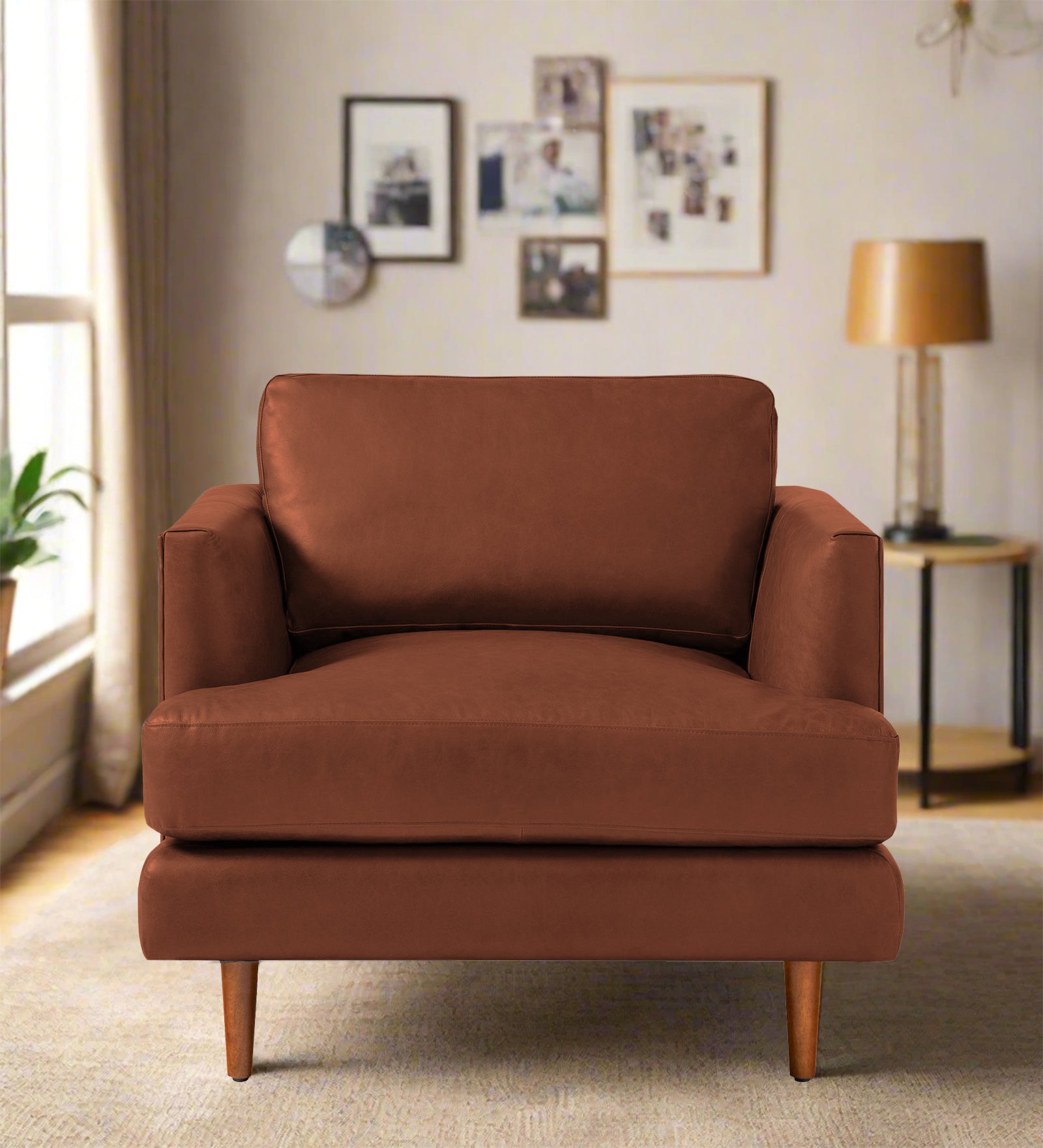 Sterio Leatherette 1 Seater Sofa In Sandle Brown Colour - Febonic Living