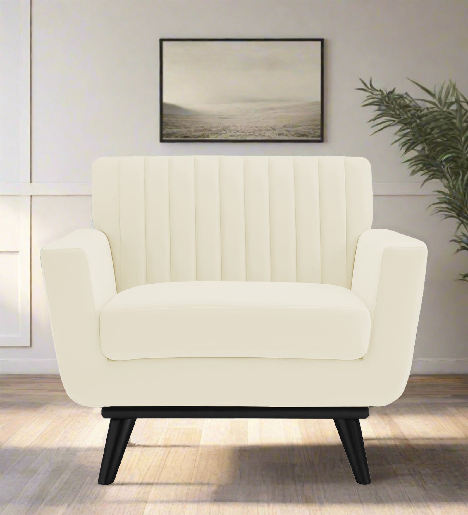 Tucker Velvet 1 Seater Sofa In Warm White Colour - Febonic Living