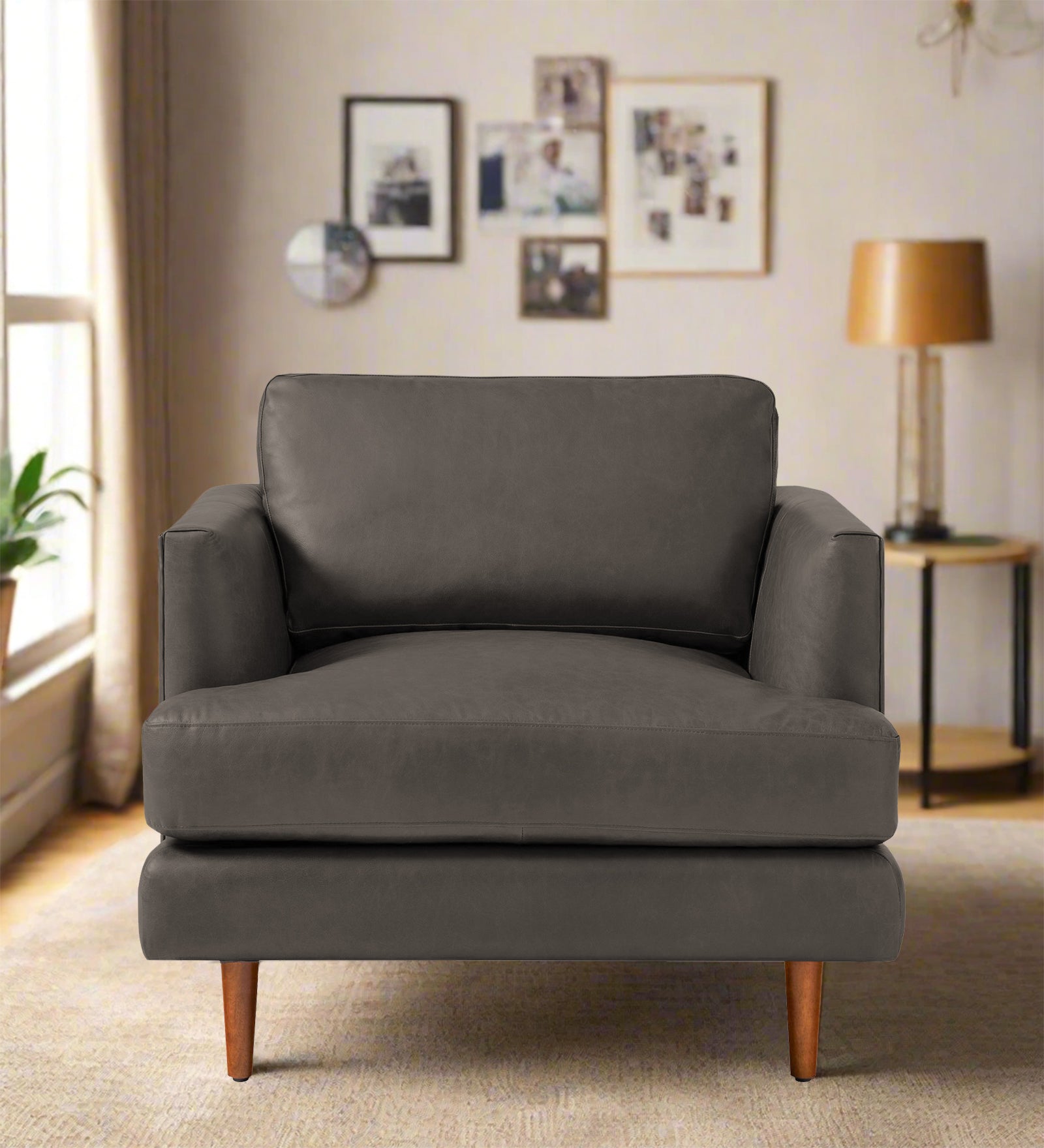 Sterio Leatherette 1 Seater Sofa In Shark Grey Colour - Febonic Living