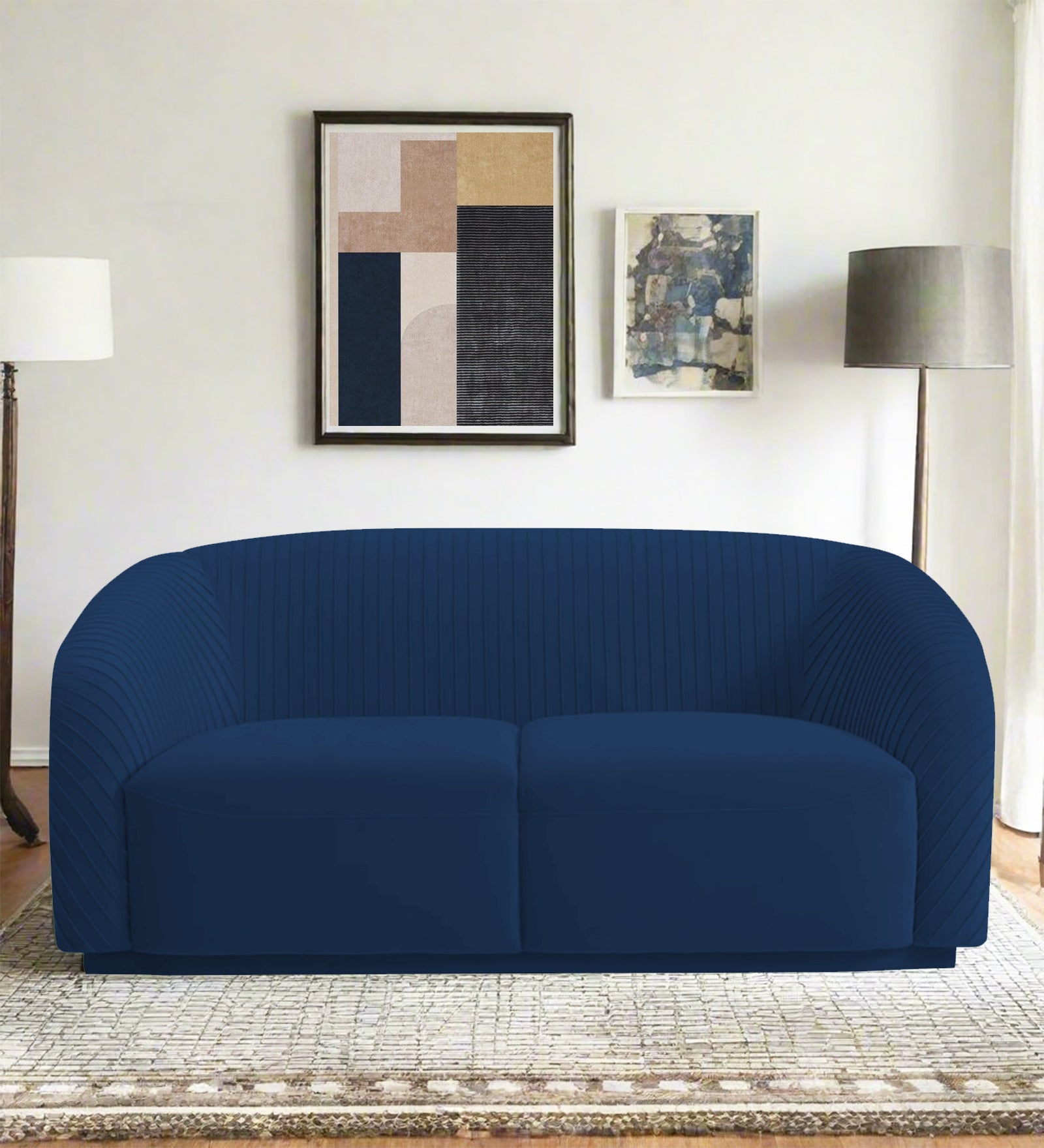Yara Velvet Fabric 2 Seater Sofa In Imperial Blue Colour - Febonic Living