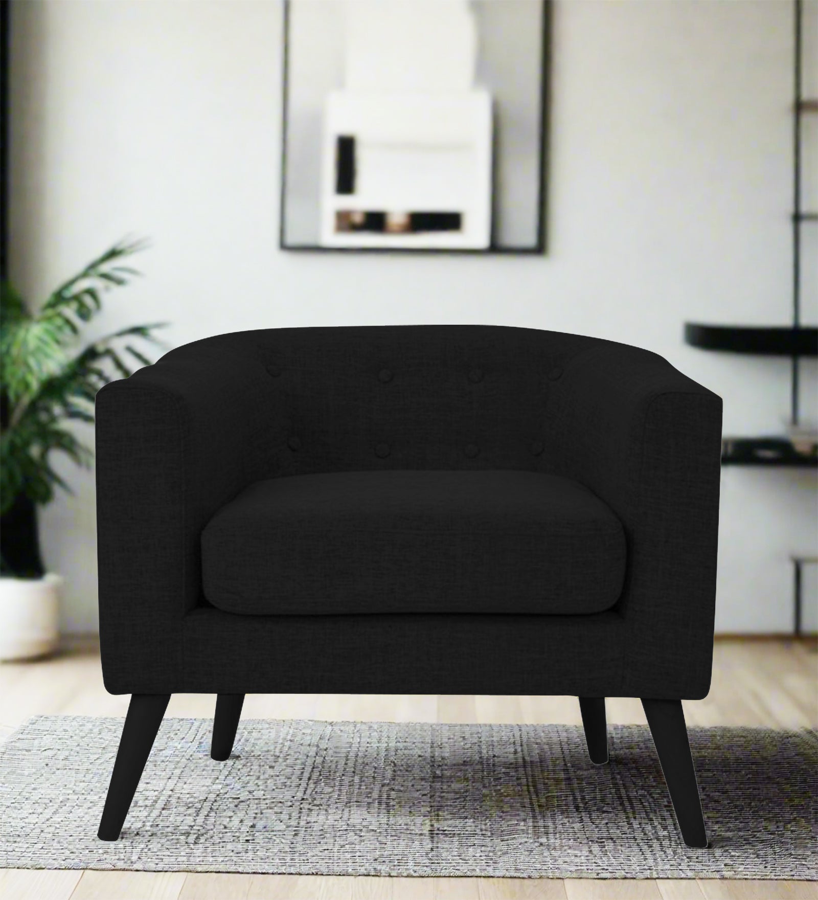 Casper Fabric 1 Seater Sofa In Zed Black Colour - Febonic Living