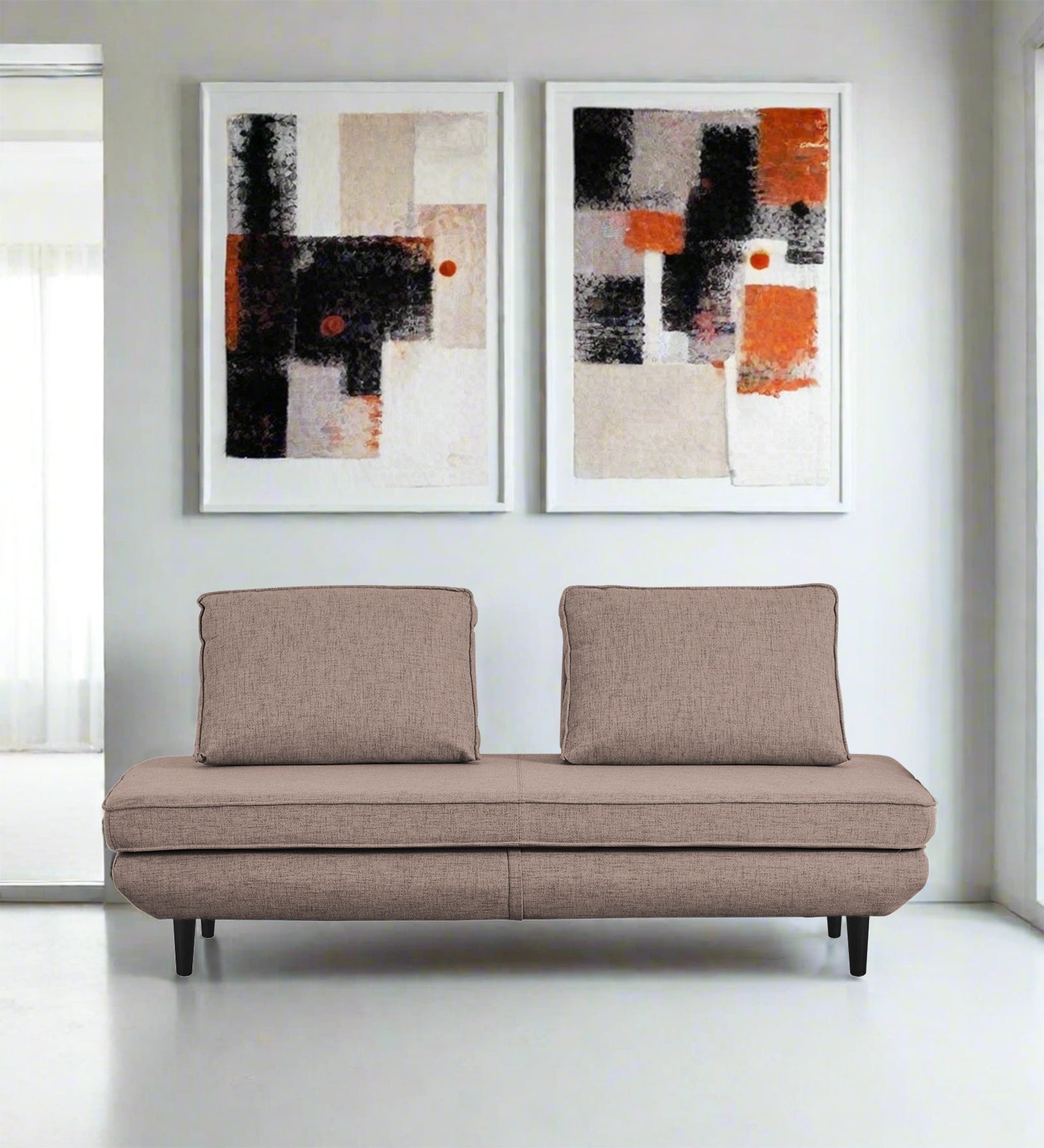 Hiver Fabric Day Bed Sofa In Kadhi Beige Colour With Back Rest - Febonic Living