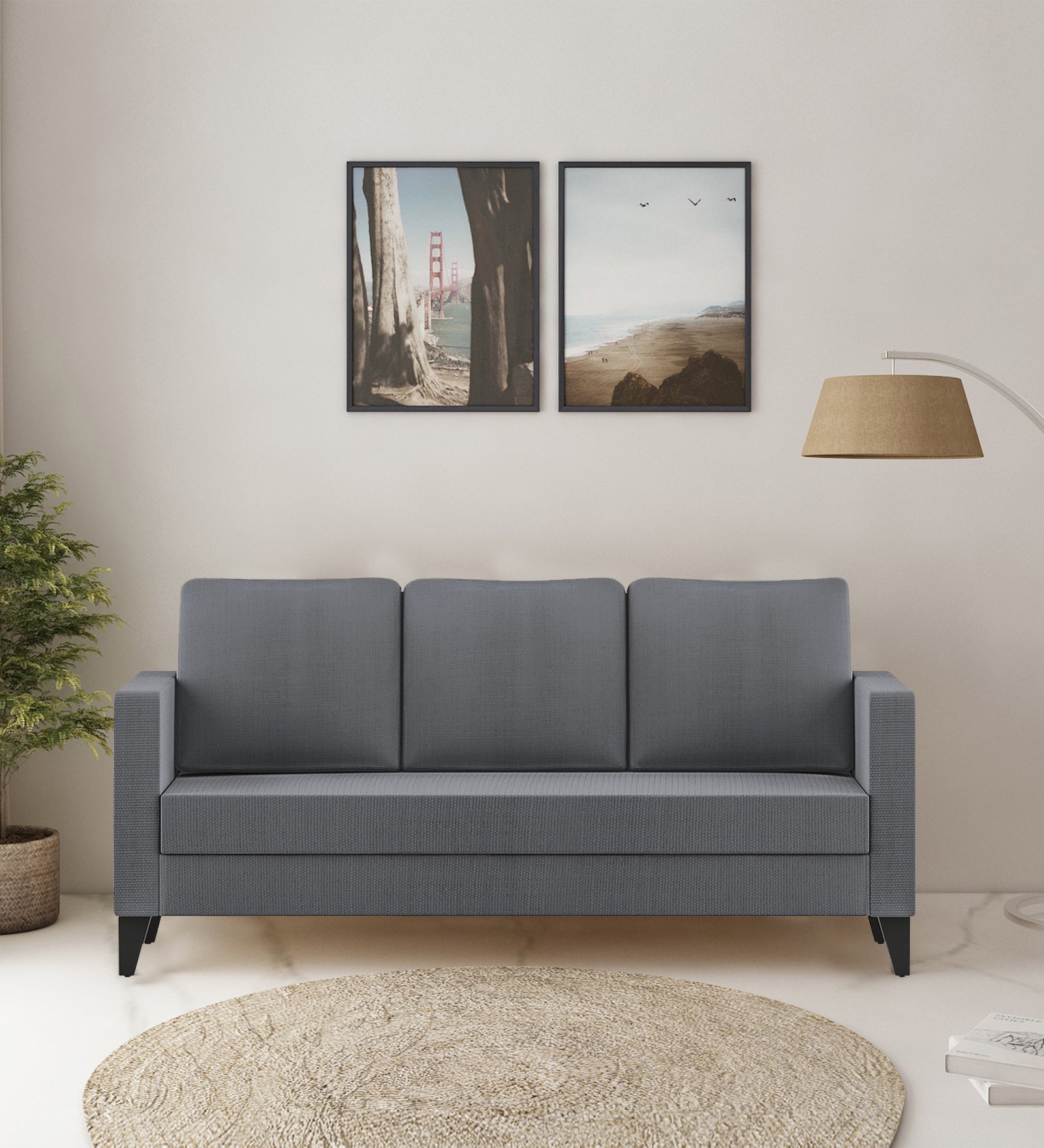 Nori Fabric 3 Seater Sofa In Maba Grey Colour - Febonic Living