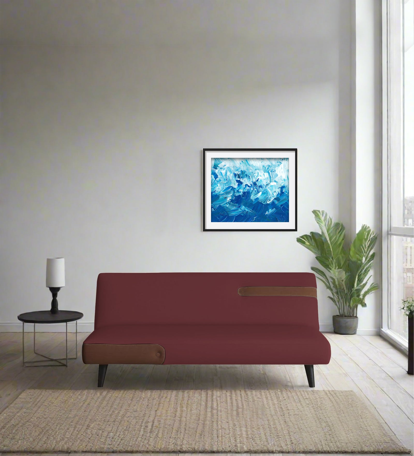 Vedan Fabric 3 Seater Convertible Sofa Cum Bed In Blaze Red Colour - Febonic Living