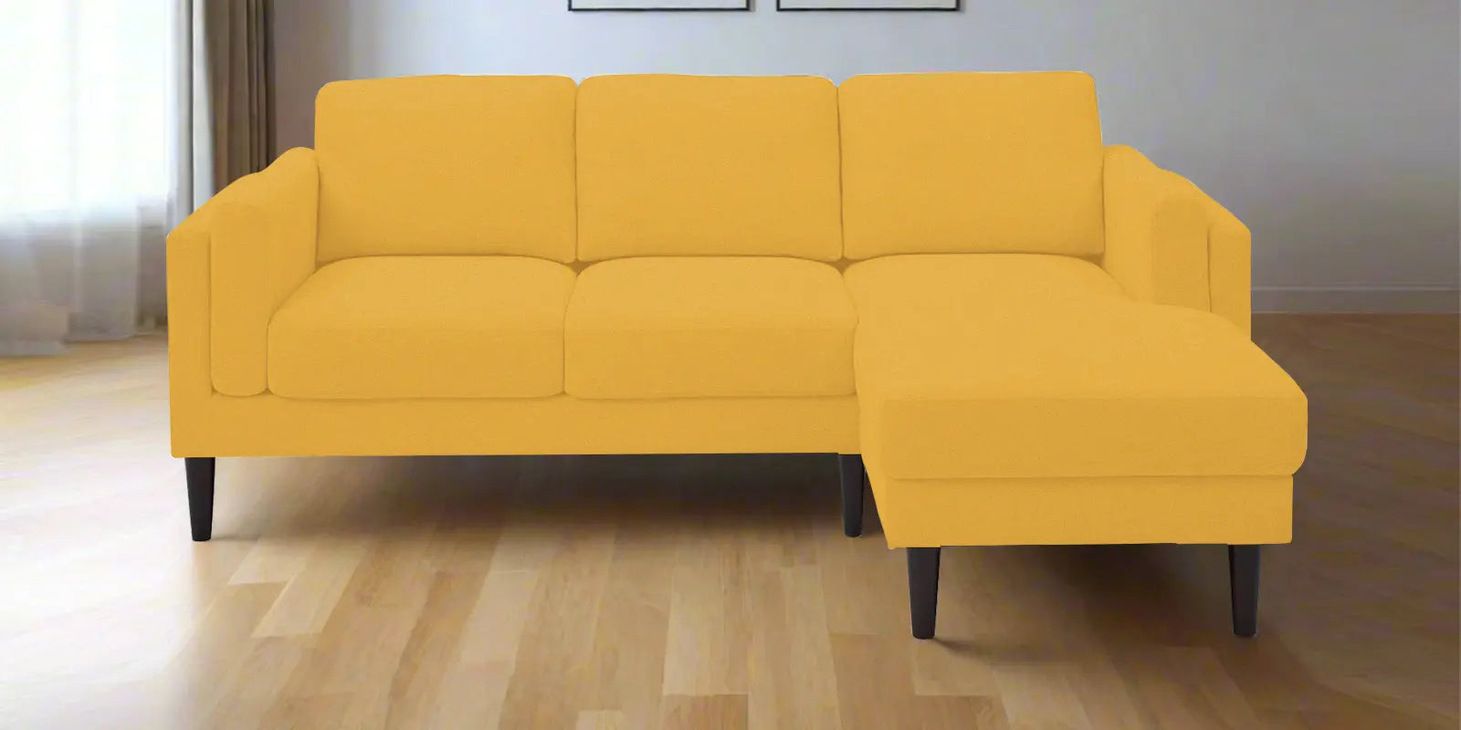 Creata Fabric LHS Sectional Sofa (2+Lounger) In Bold Yellow Colour Febonic Living