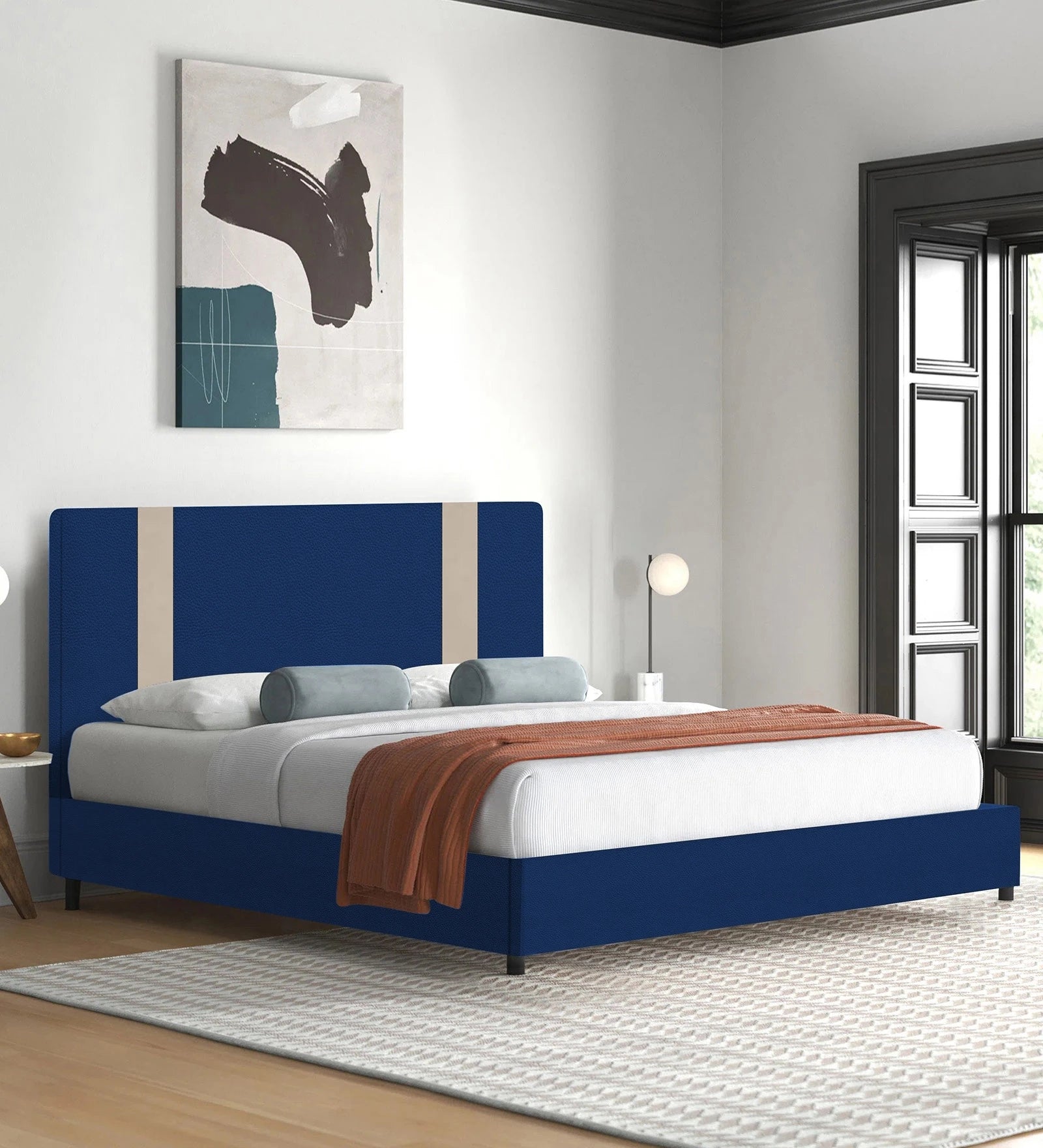 Alisha Leather King Size Bed in Blue Colour - Febonic Living