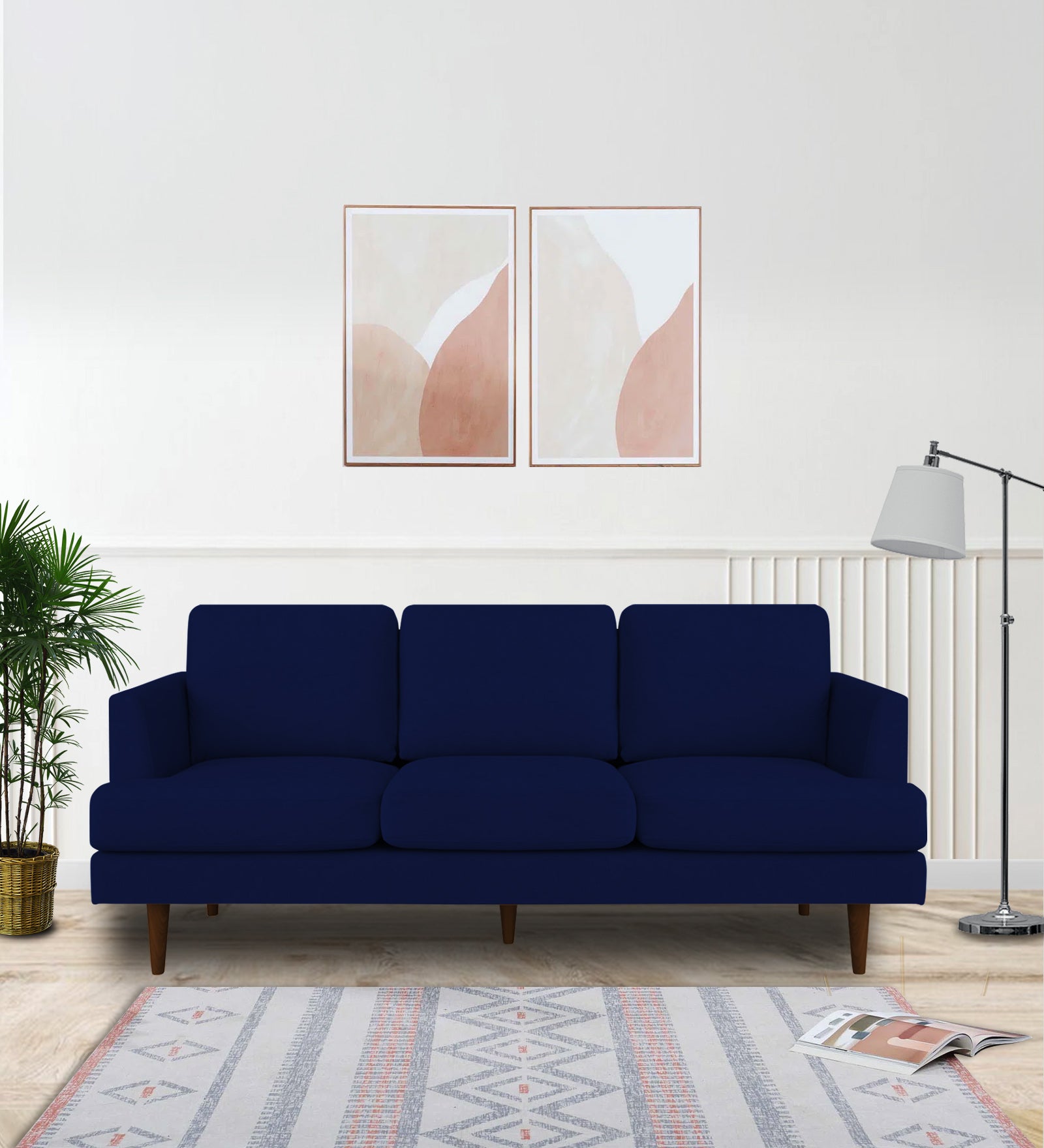 Motra Velvet 3 Seater Sofa In indigo blue Colour - Febonic Living