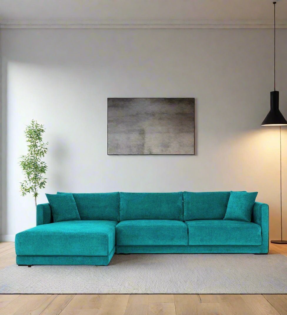 Northern Fabric RHS Sectional Sofa (3+Lounger) In Sea Green Colour - Febonic Living