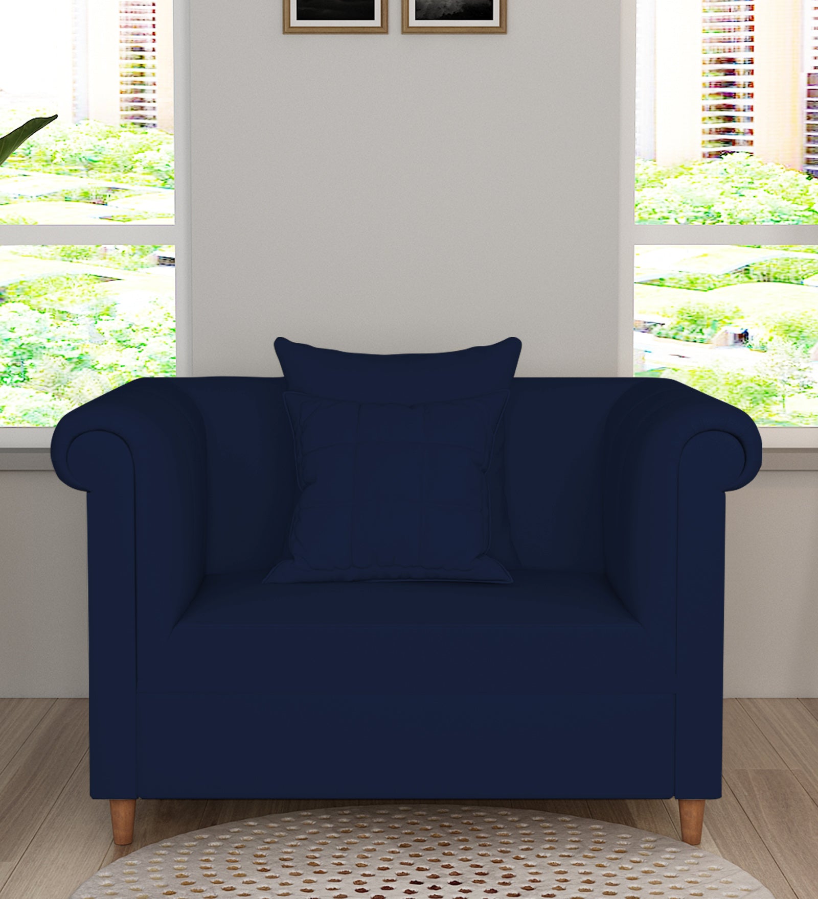 Rubi Velvet 1 Seater Sofa In Indigo Blue Colour - Febonic Living