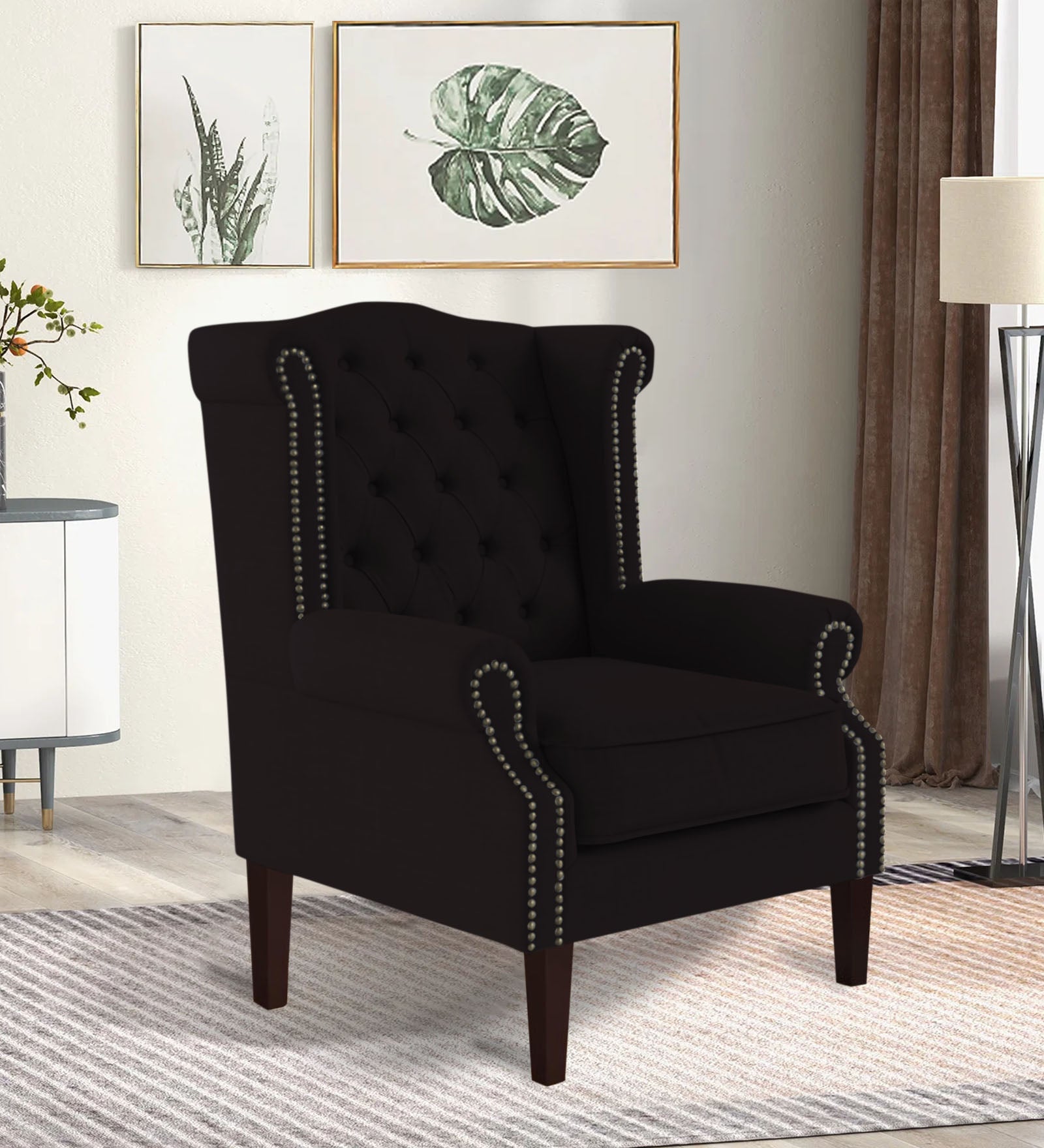 Nottage Fabric Wing Chair In Cara Brown Colour - Febonic Living