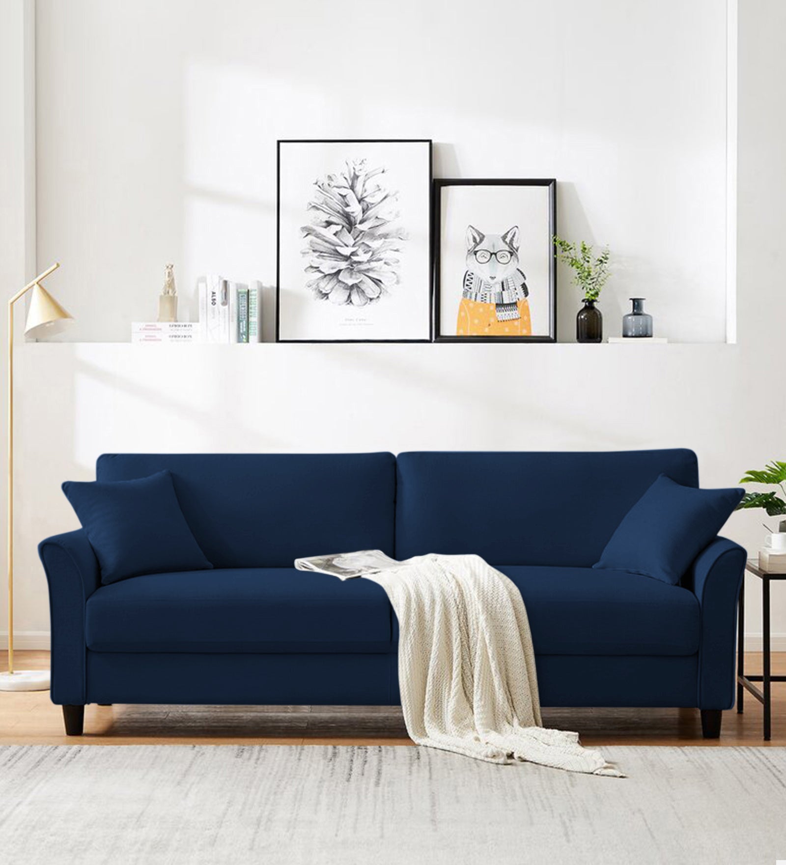 Daroo Velvet 3 Seater Sofa In Imperial Blue Colour - Febonic Living