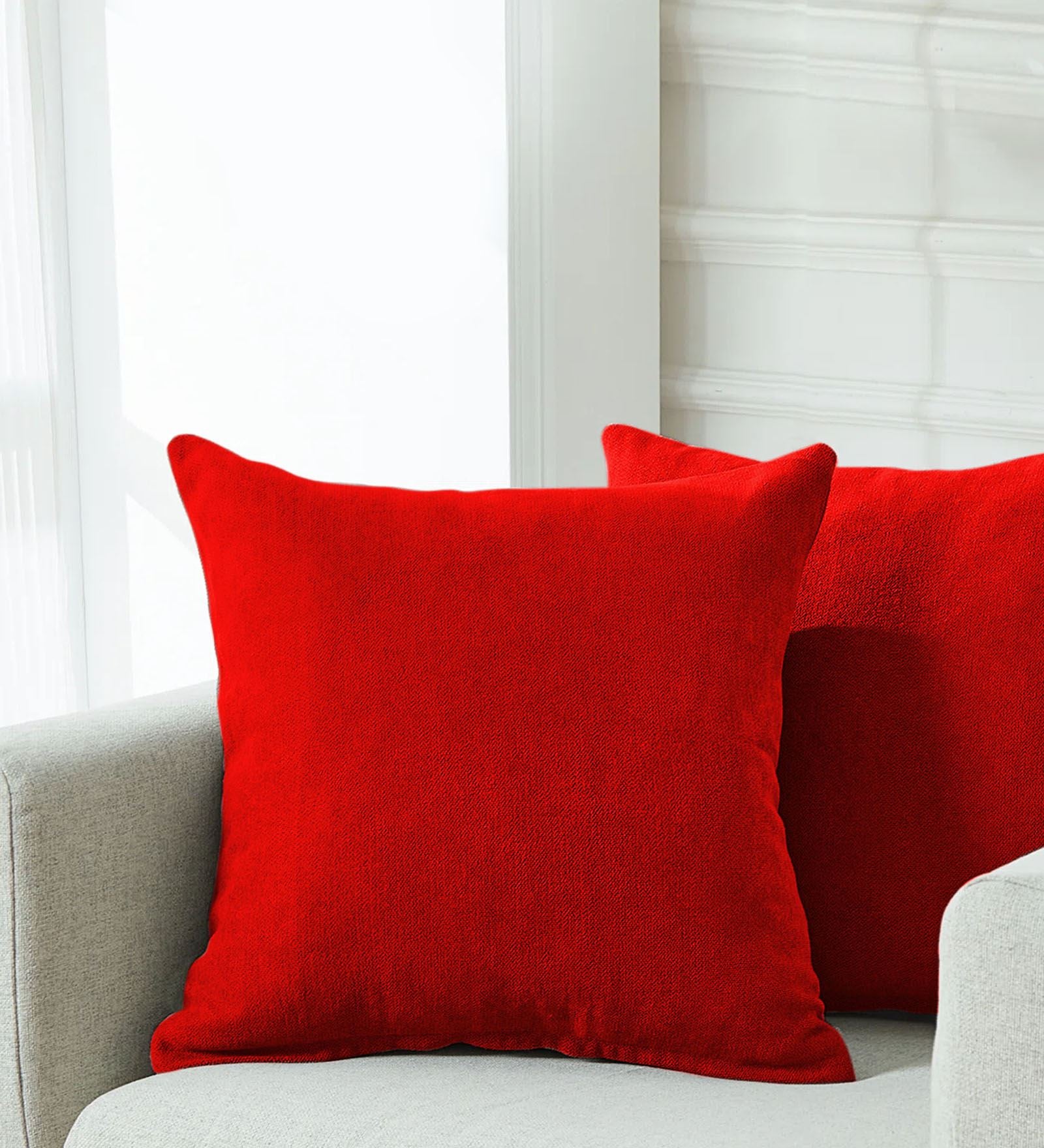 Kaya Fabric Geometric 20x20 inches Cushion + Covers (Pack of 2) In Ruby Red Colour - Febonic Living
