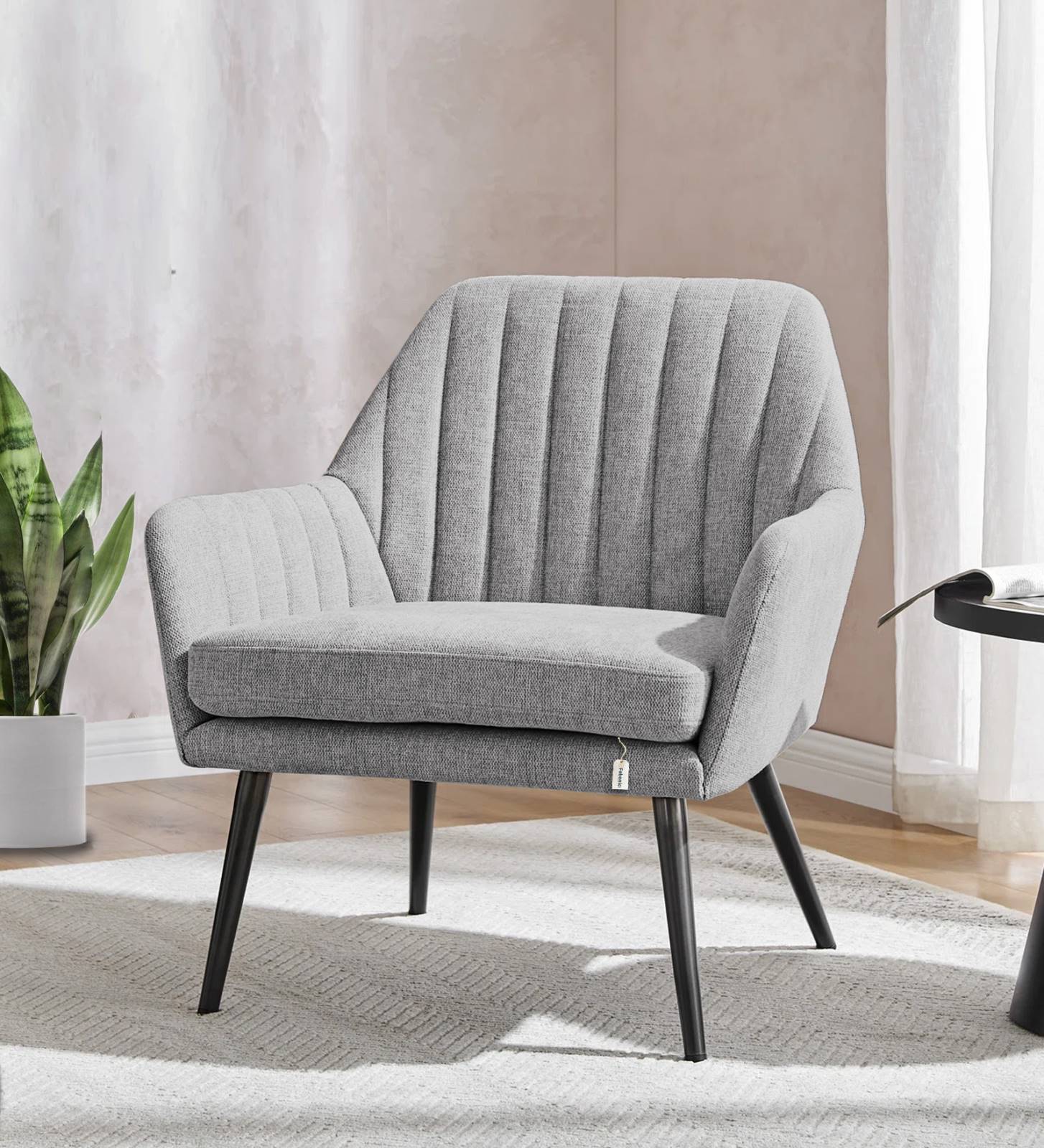 Bella Fabric Arm Chair In Lit Grey Colour - Febonic Living