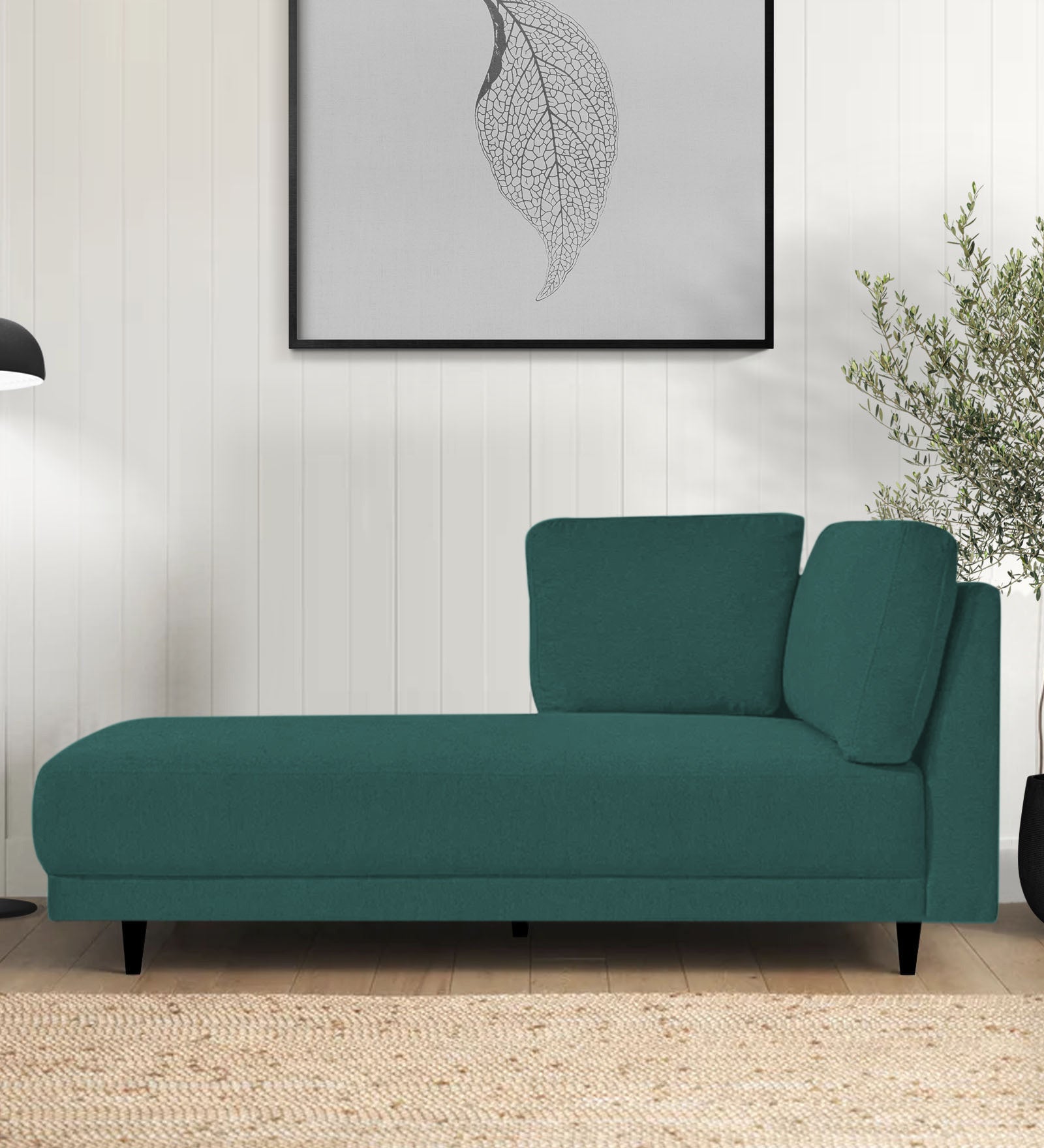 Jonze Velvet LHS Chaise Lounger In Pine Green Colour - Febonic Living