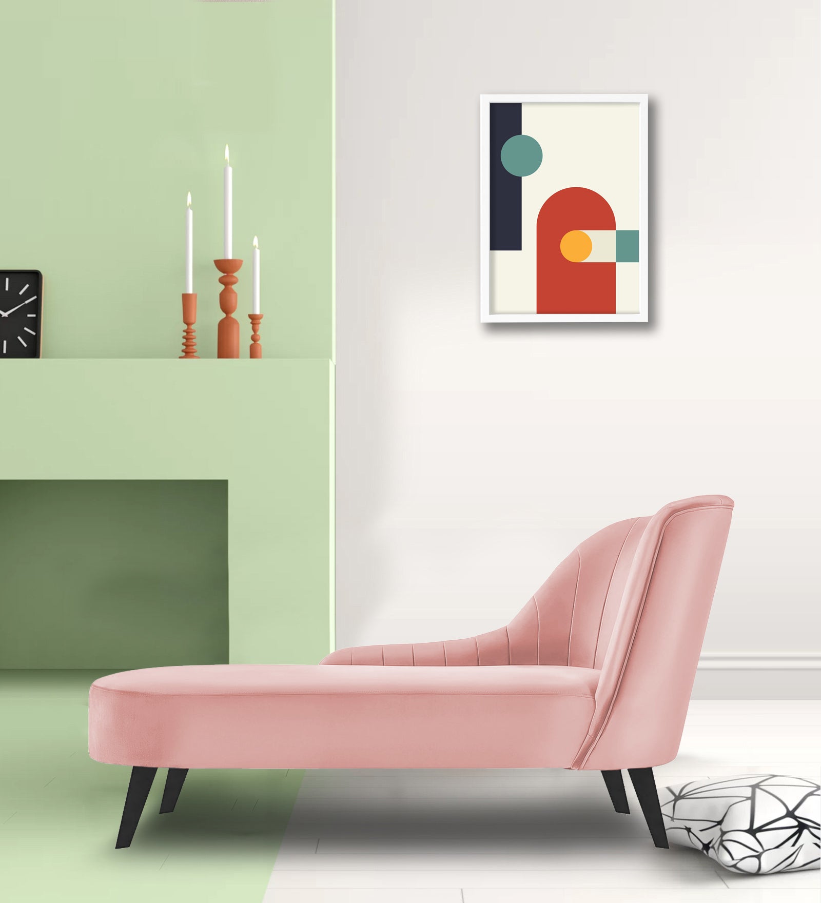 Flora Velvet LHS Chaise Lounger In Millennial Pink Colour - Febonic Living