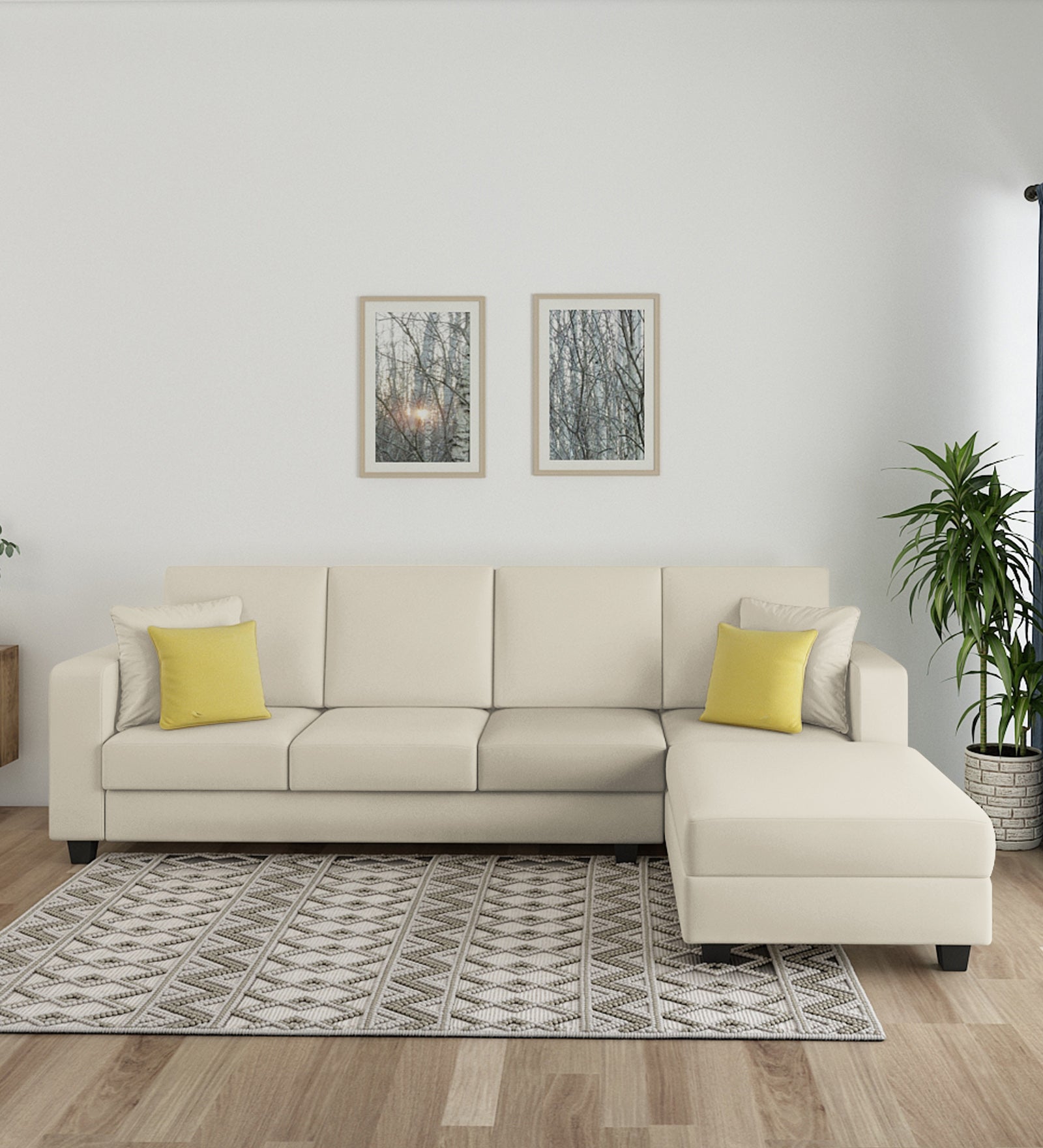 Nabi Fabric LHS Sectional Sofa (3+Lounger) In Ivory cream Colour - Febonic Living