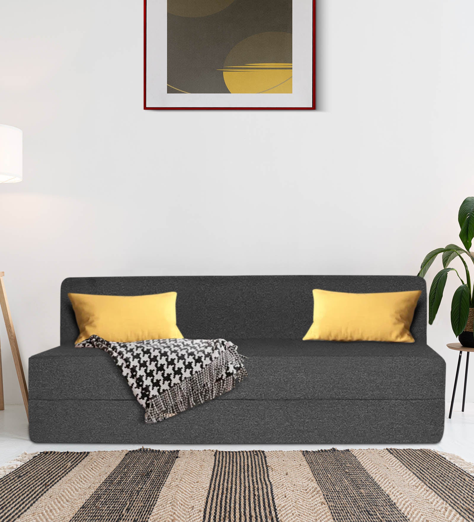 Fleepy Fabric 3 Seater Foldable Sofa Cum Bed In Charcoal Grey Colour - Febonic Living