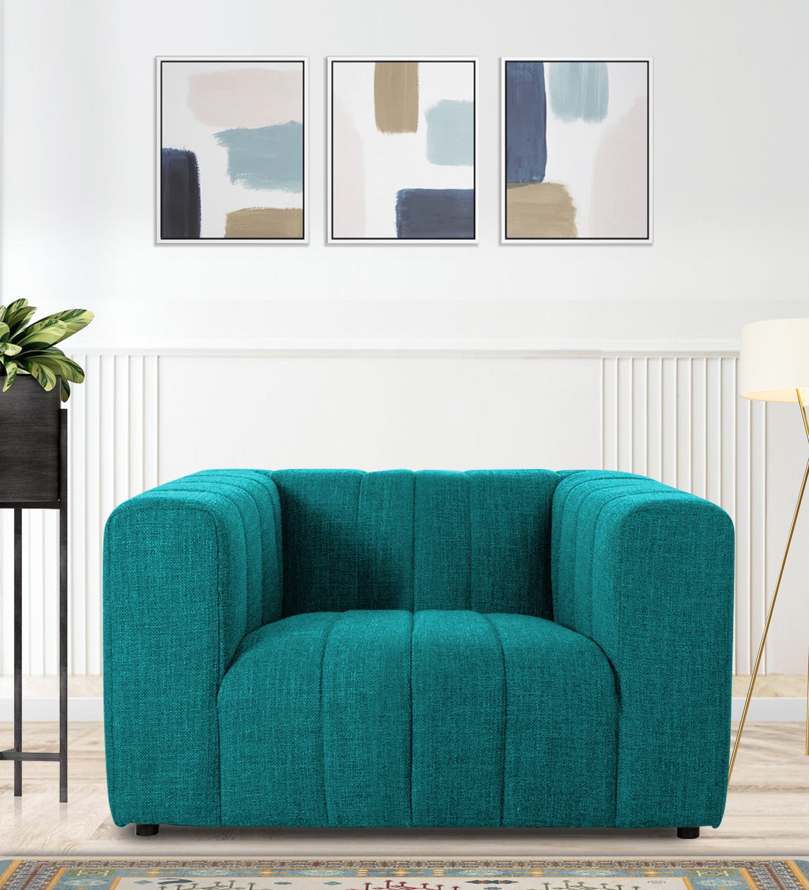 Lara Fabric 1 Seater Sofa In Sea Green Colour - Febonic Living