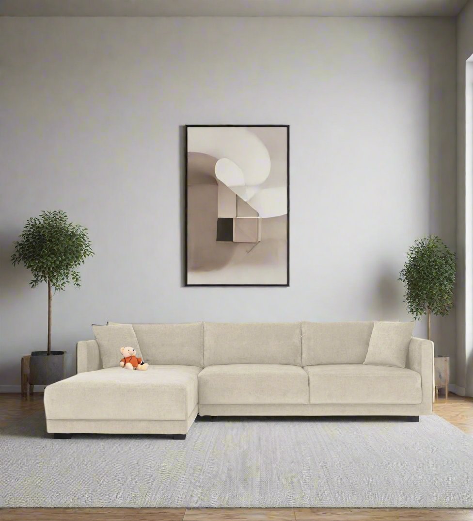 Northern Fabric RHS Sectional Sofa (3+Lounger) In Ivory Beige Colour - Febonic Living