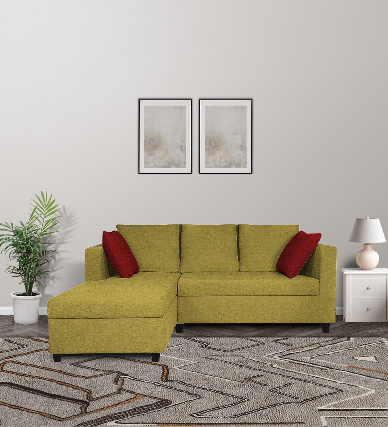 Nebula Fabric RHS Sectional Sofa (2+Lounger) In Parrot Green Colour - Febonic Living