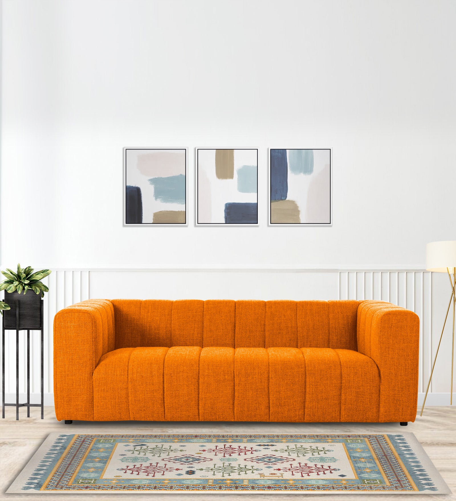 Lara Fabric 3 Seater Sofa In Vivid Orange Colour - Febonic Living