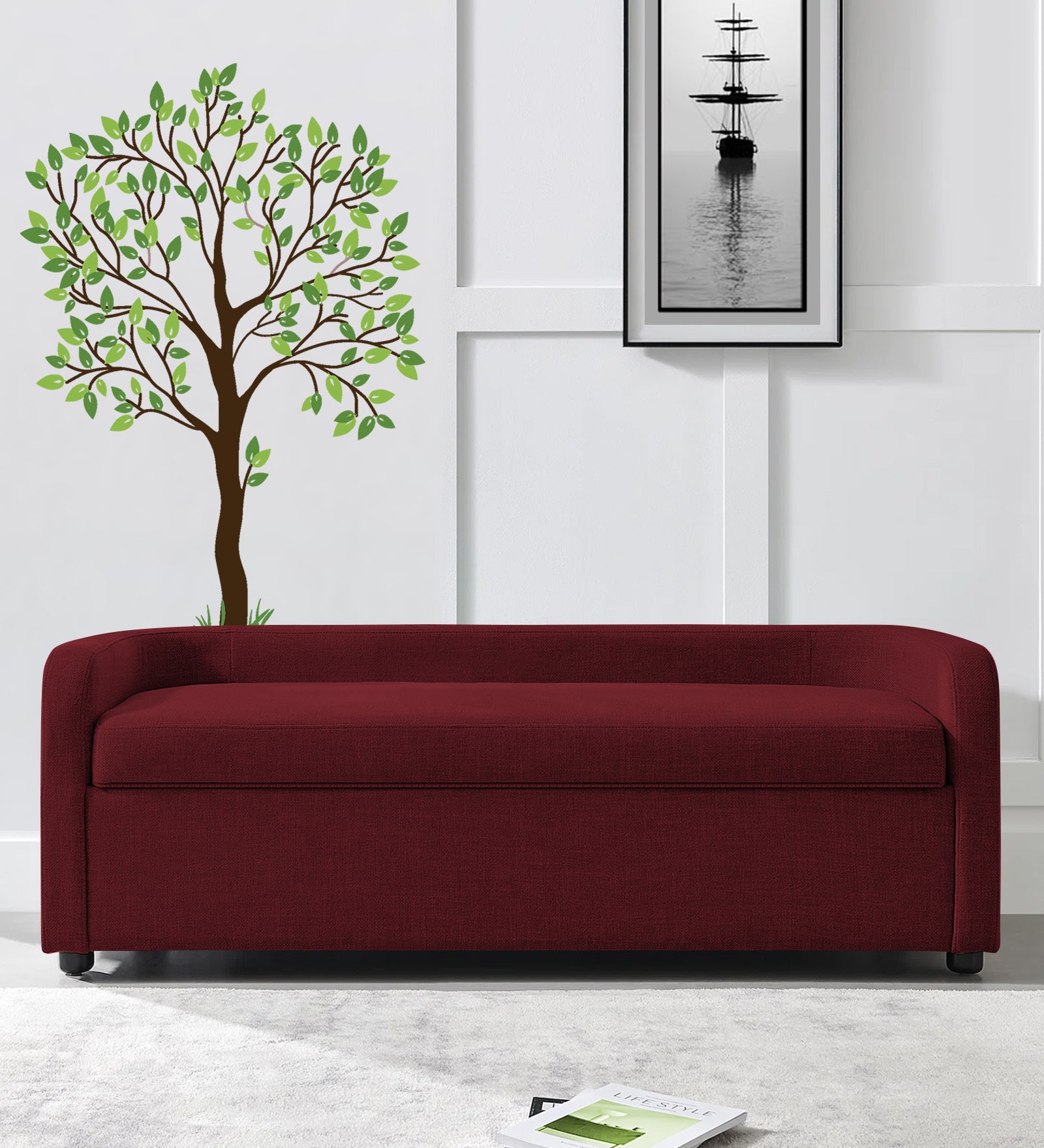 Cooper Fabric Storage Bench In Blood Maroon Colour - Febonic Living