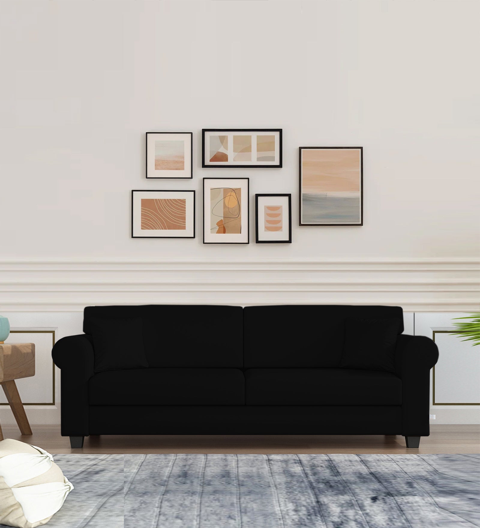 Numonk Velvet 3 Seater Sofa In Adam Black Colour - Febonic Living